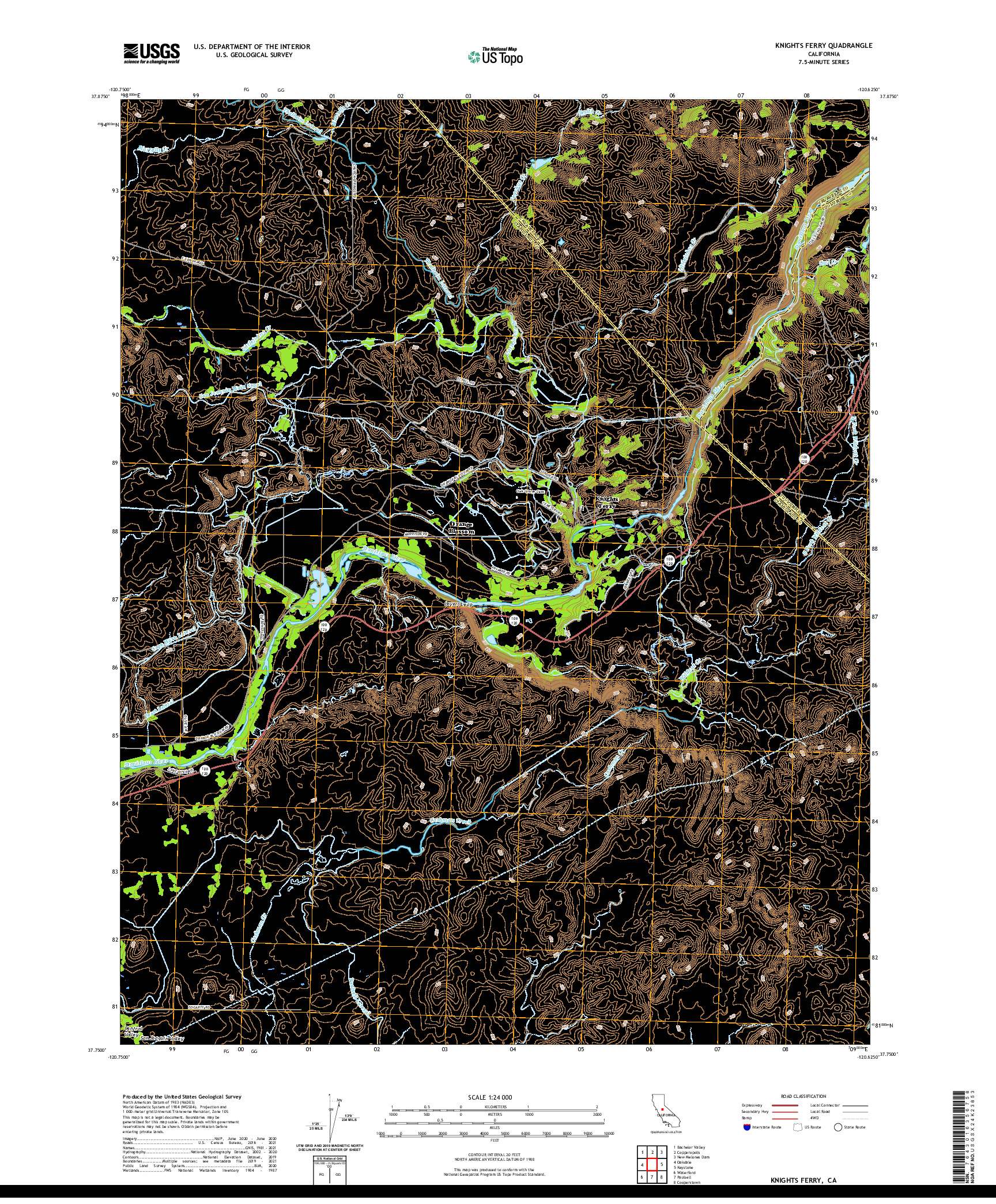 US TOPO 7.5-MINUTE MAP FOR KNIGHTS FERRY, CA