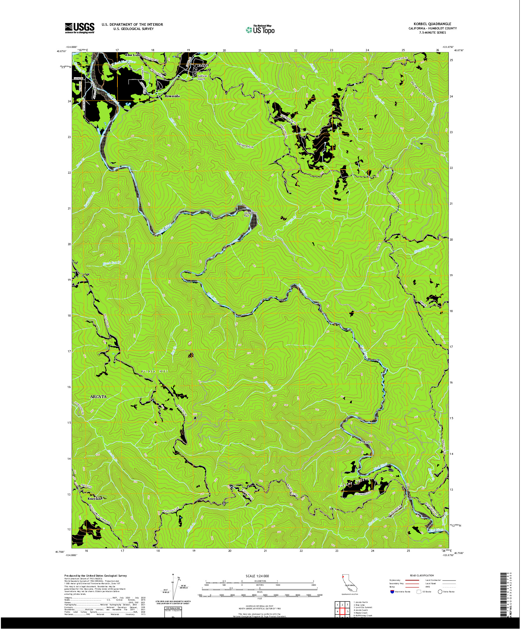 US TOPO 7.5-MINUTE MAP FOR KORBEL, CA