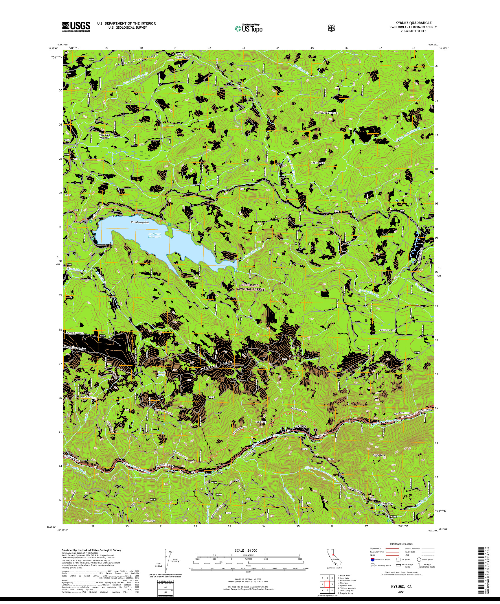 US TOPO 7.5-MINUTE MAP FOR KYBURZ, CA