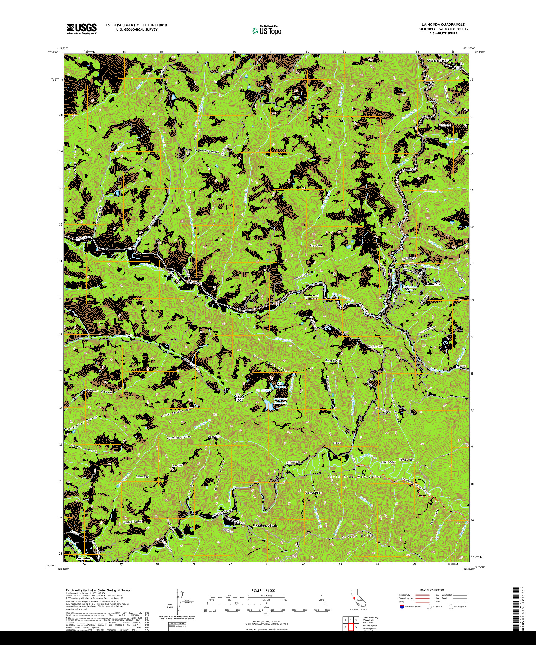 US TOPO 7.5-MINUTE MAP FOR LA HONDA, CA