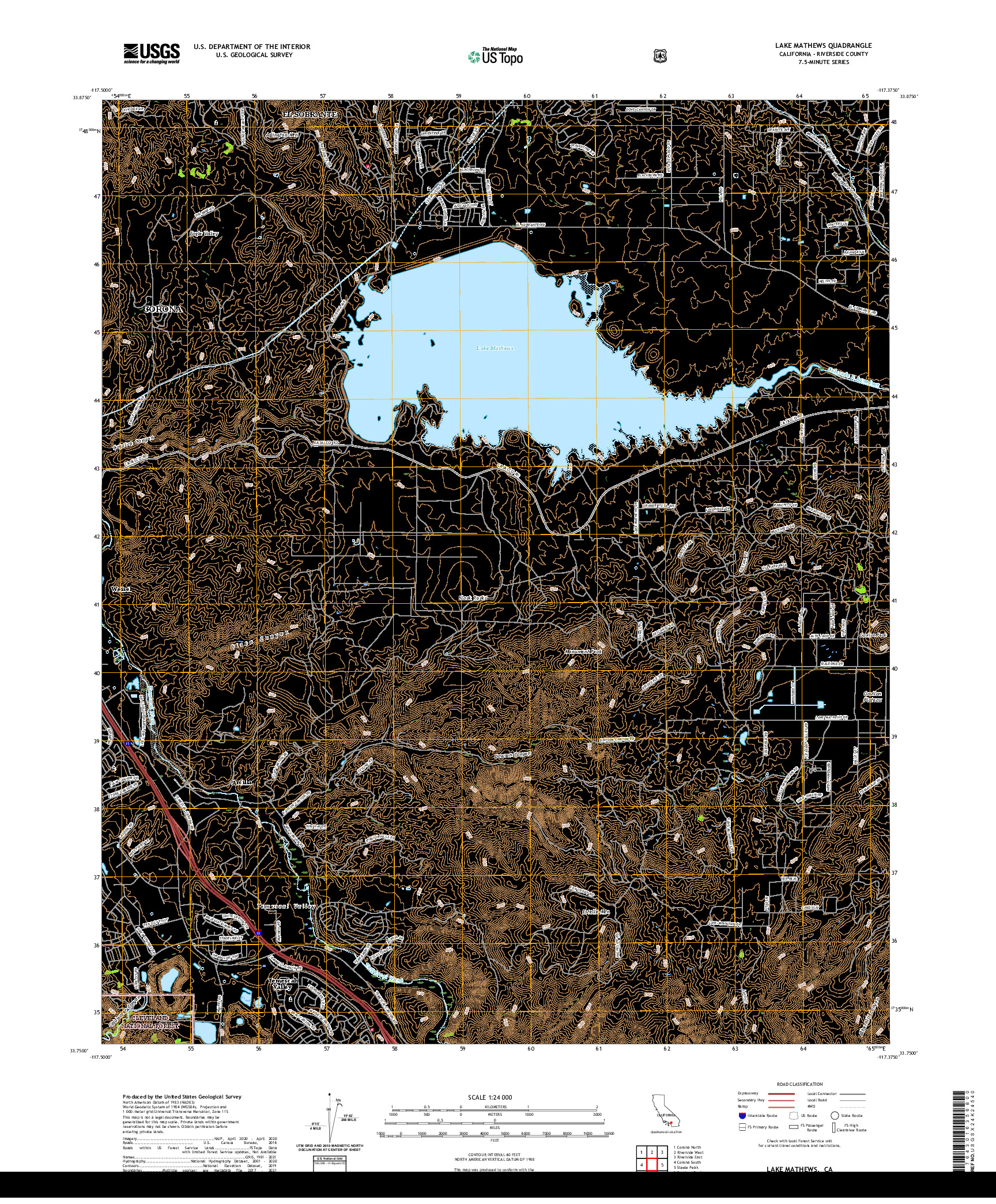 US TOPO 7.5-MINUTE MAP FOR LAKE MATHEWS, CA