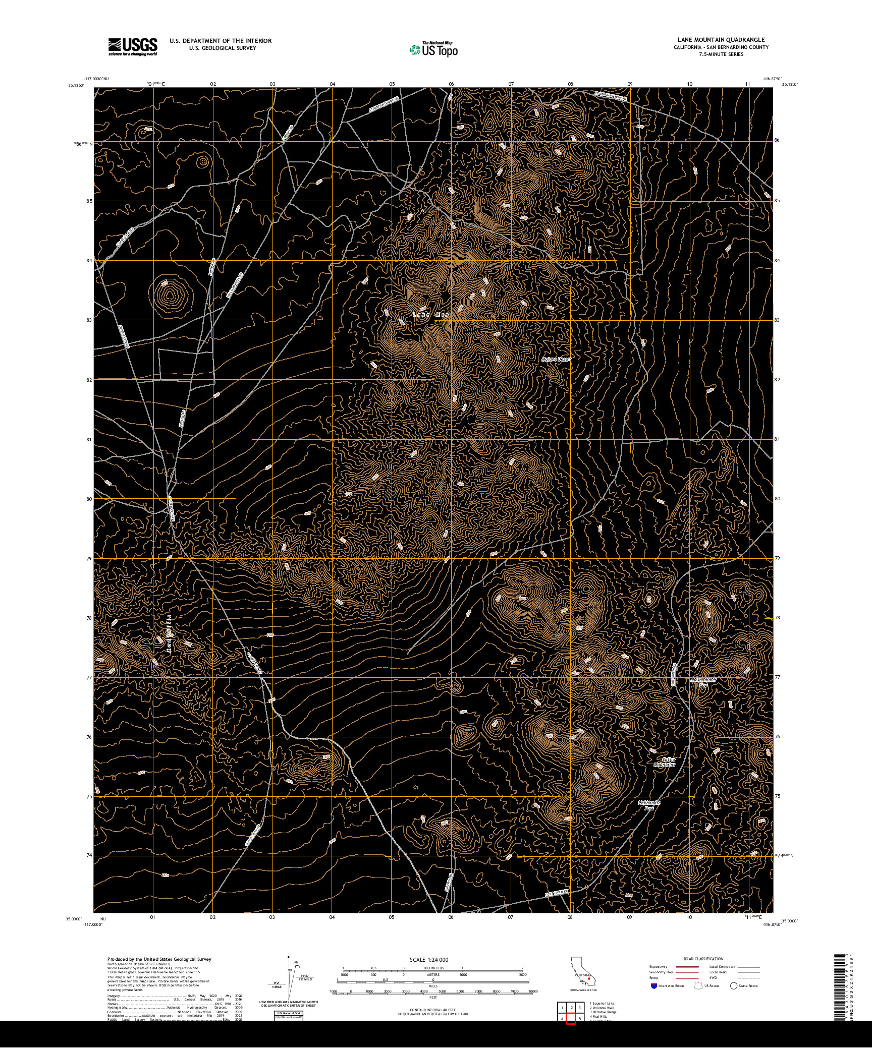 US TOPO 7.5-MINUTE MAP FOR LANE MOUNTAIN, CA