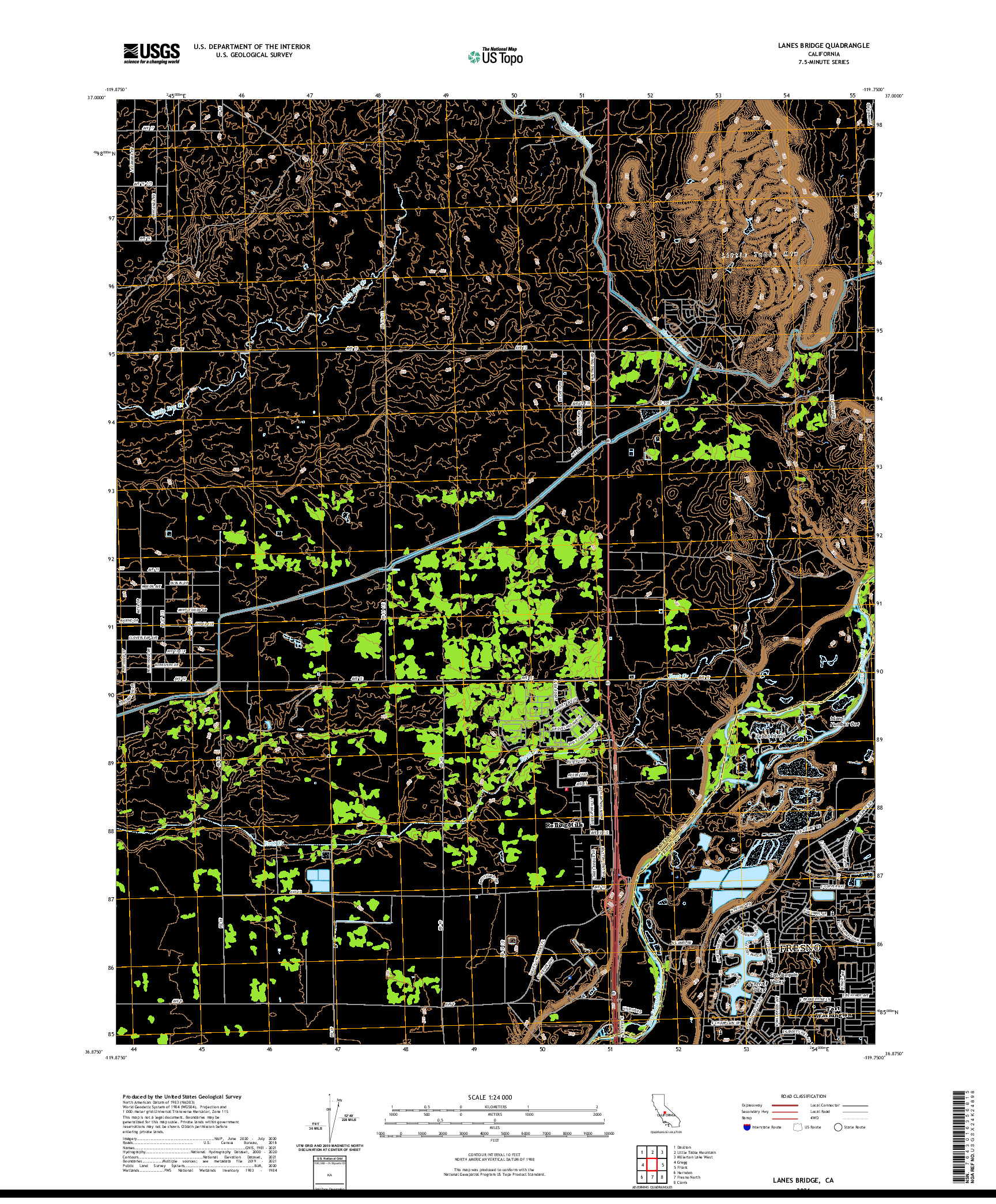 US TOPO 7.5-MINUTE MAP FOR LANES BRIDGE, CA