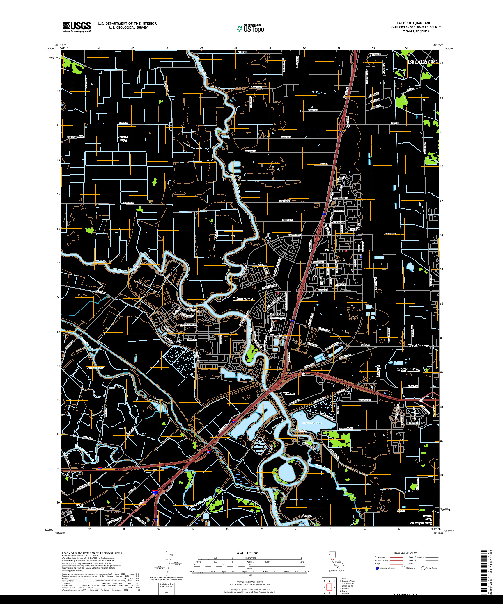 US TOPO 7.5-MINUTE MAP FOR LATHROP, CA