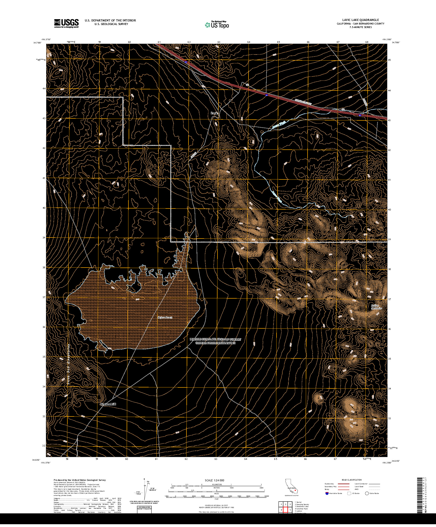 US TOPO 7.5-MINUTE MAP FOR LAVIC LAKE, CA