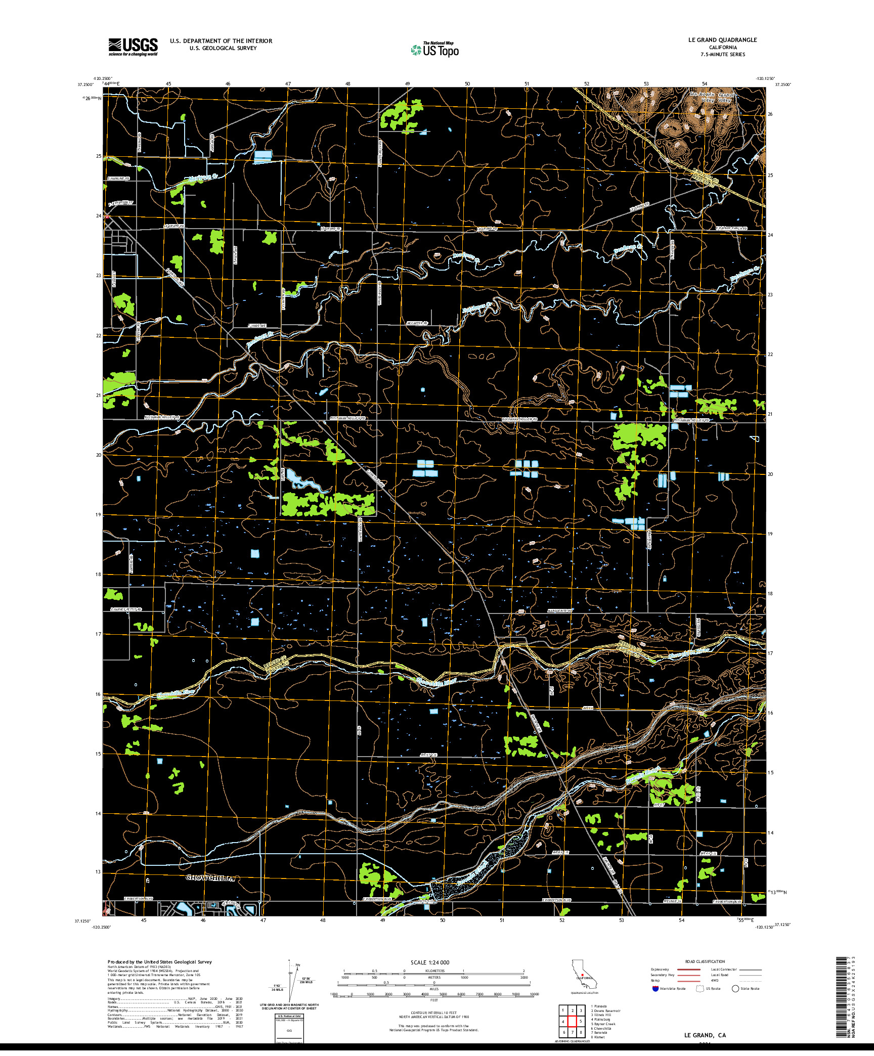 US TOPO 7.5-MINUTE MAP FOR LE GRAND, CA