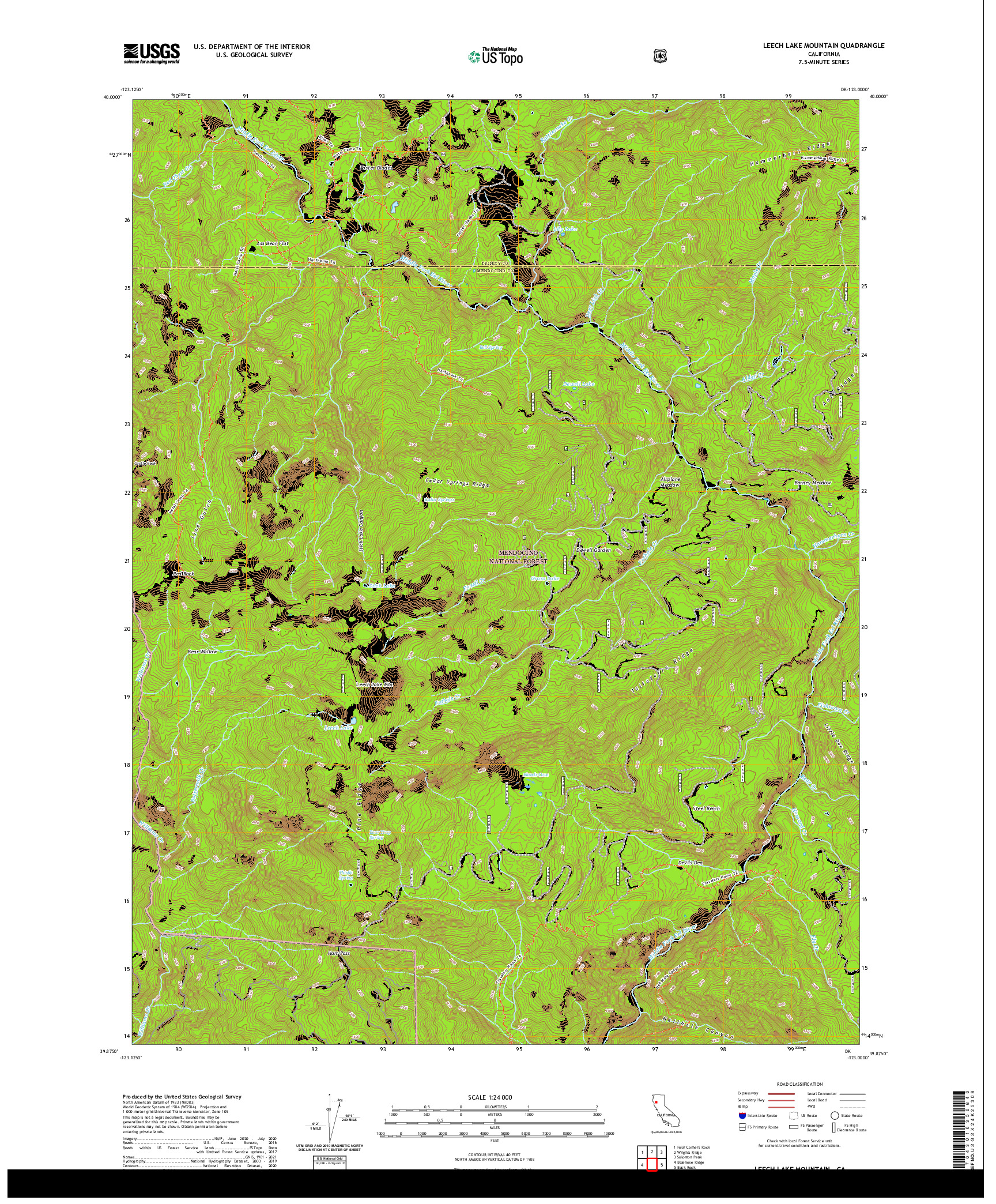 US TOPO 7.5-MINUTE MAP FOR LEECH LAKE MOUNTAIN, CA