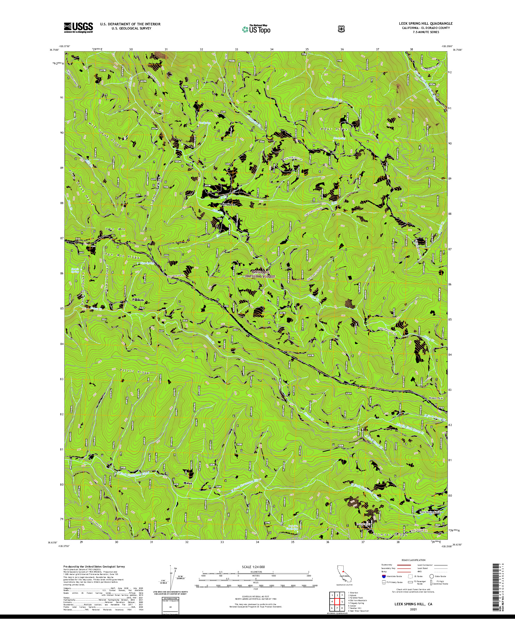 US TOPO 7.5-MINUTE MAP FOR LEEK SPRING HILL, CA