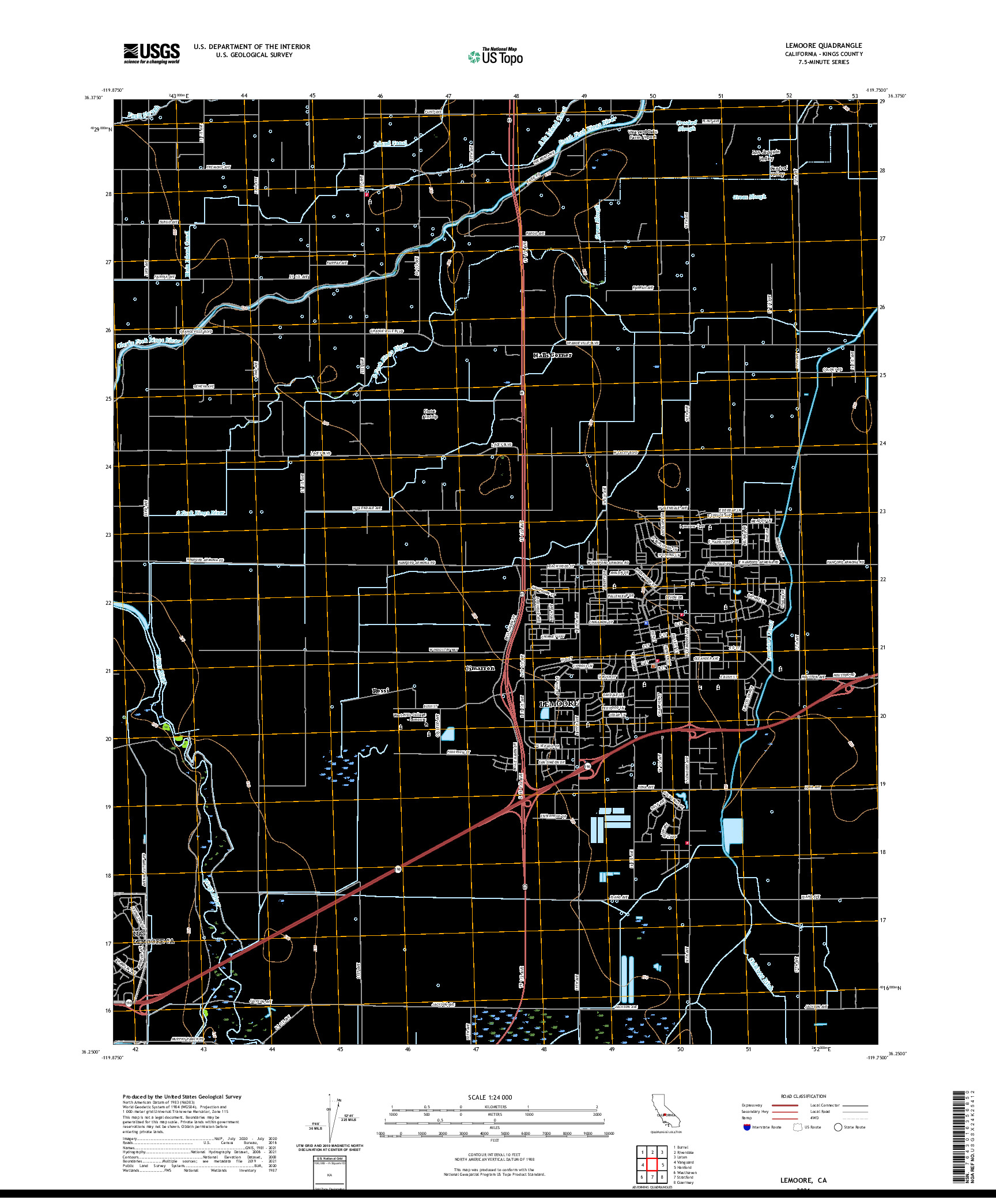 US TOPO 7.5-MINUTE MAP FOR LEMOORE, CA