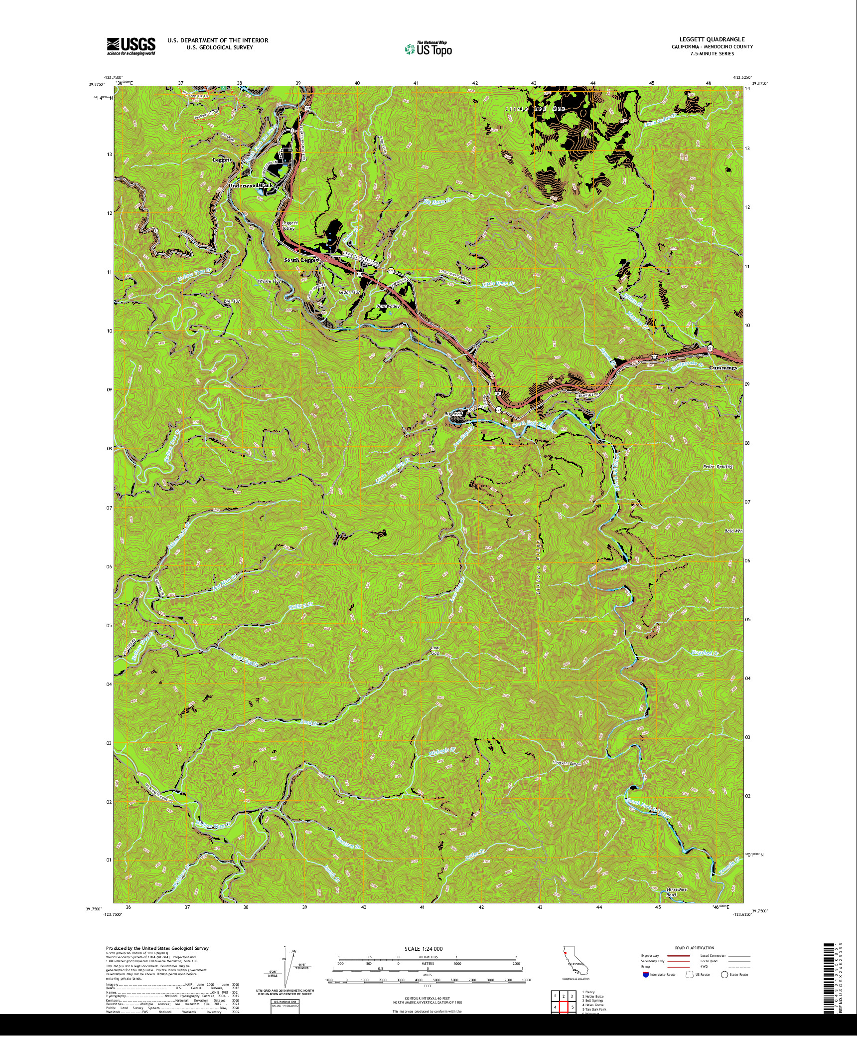 US TOPO 7.5-MINUTE MAP FOR LEGGETT, CA