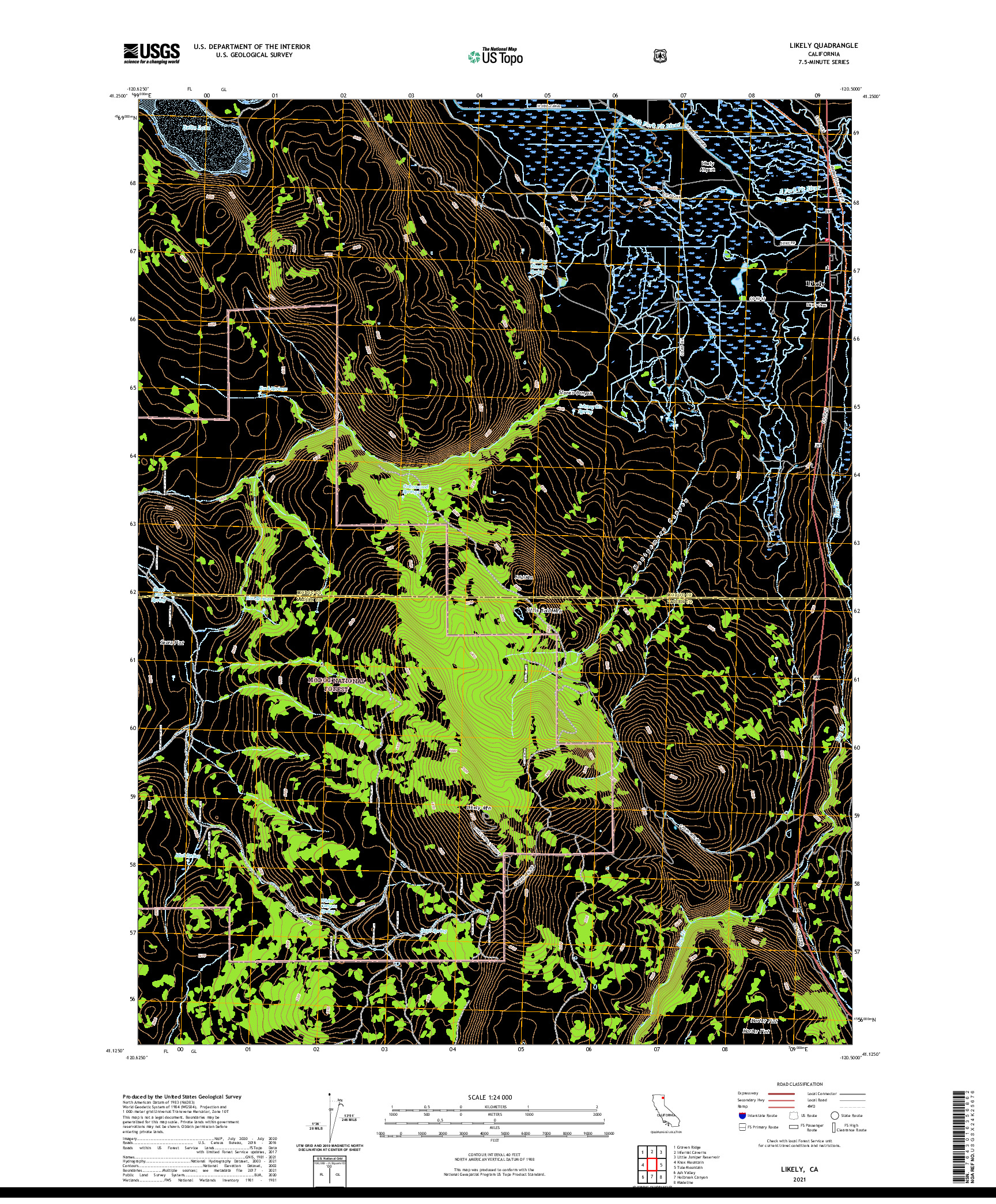 US TOPO 7.5-MINUTE MAP FOR LIKELY, CA