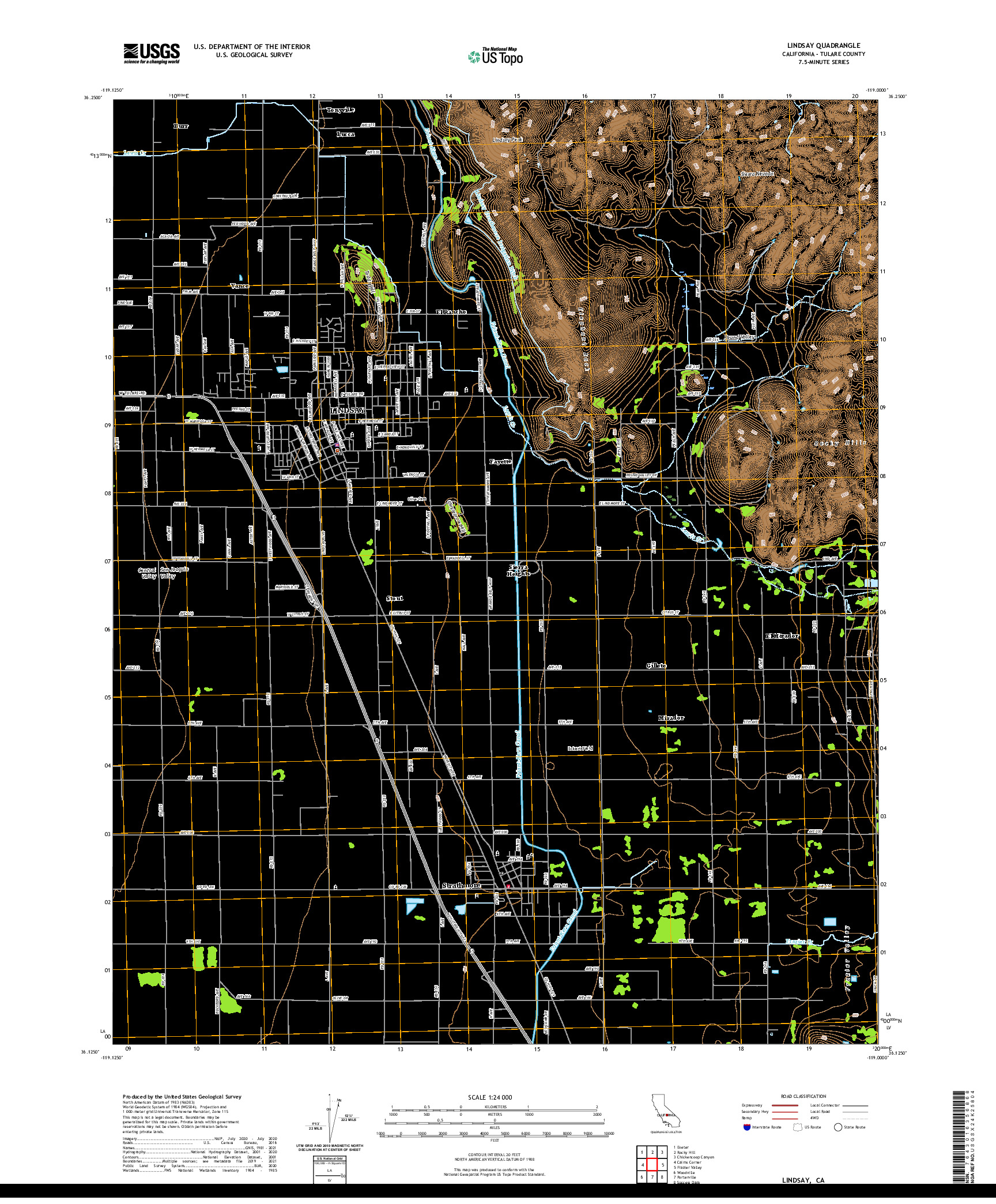 US TOPO 7.5-MINUTE MAP FOR LINDSAY, CA