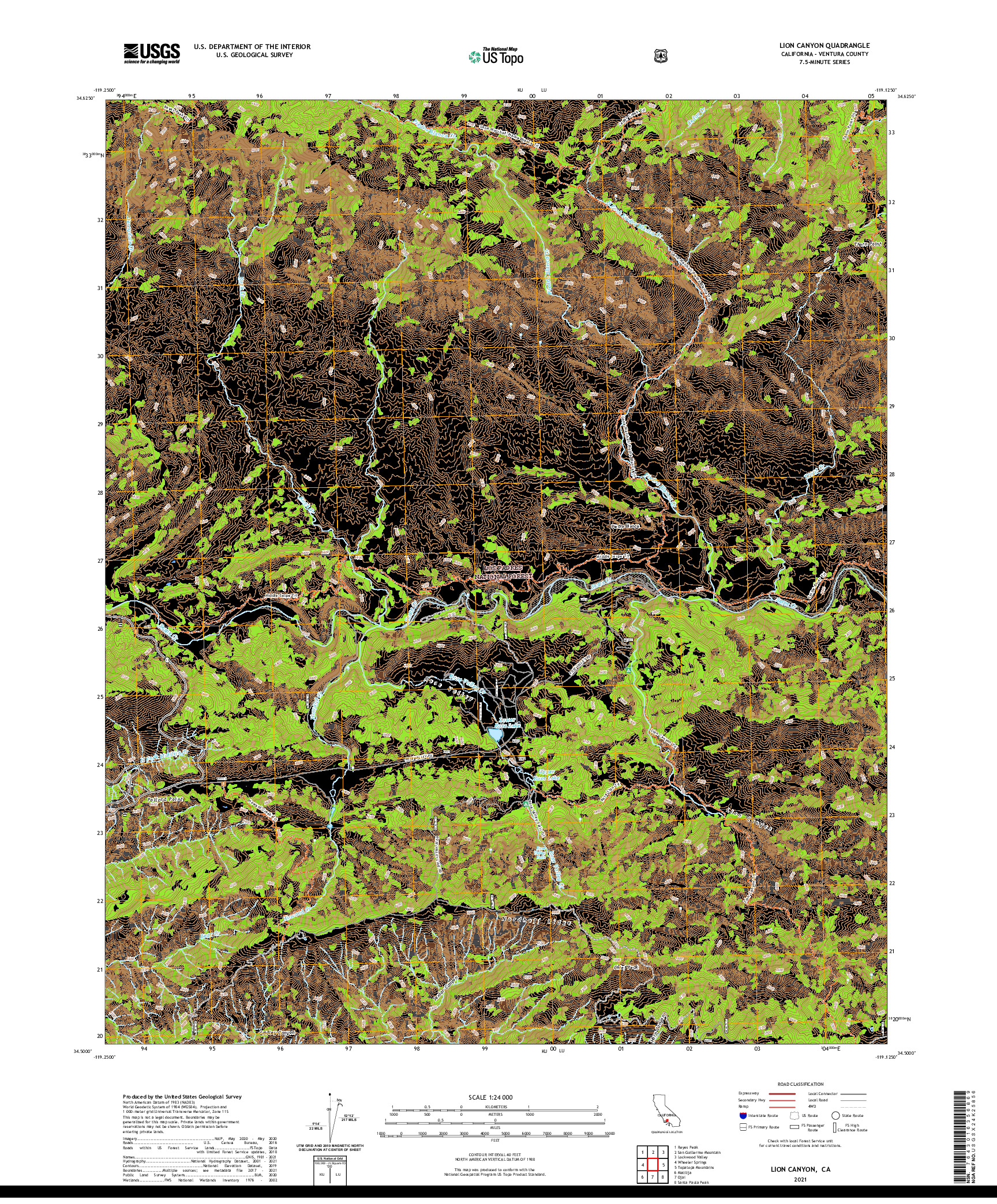 US TOPO 7.5-MINUTE MAP FOR LION CANYON, CA