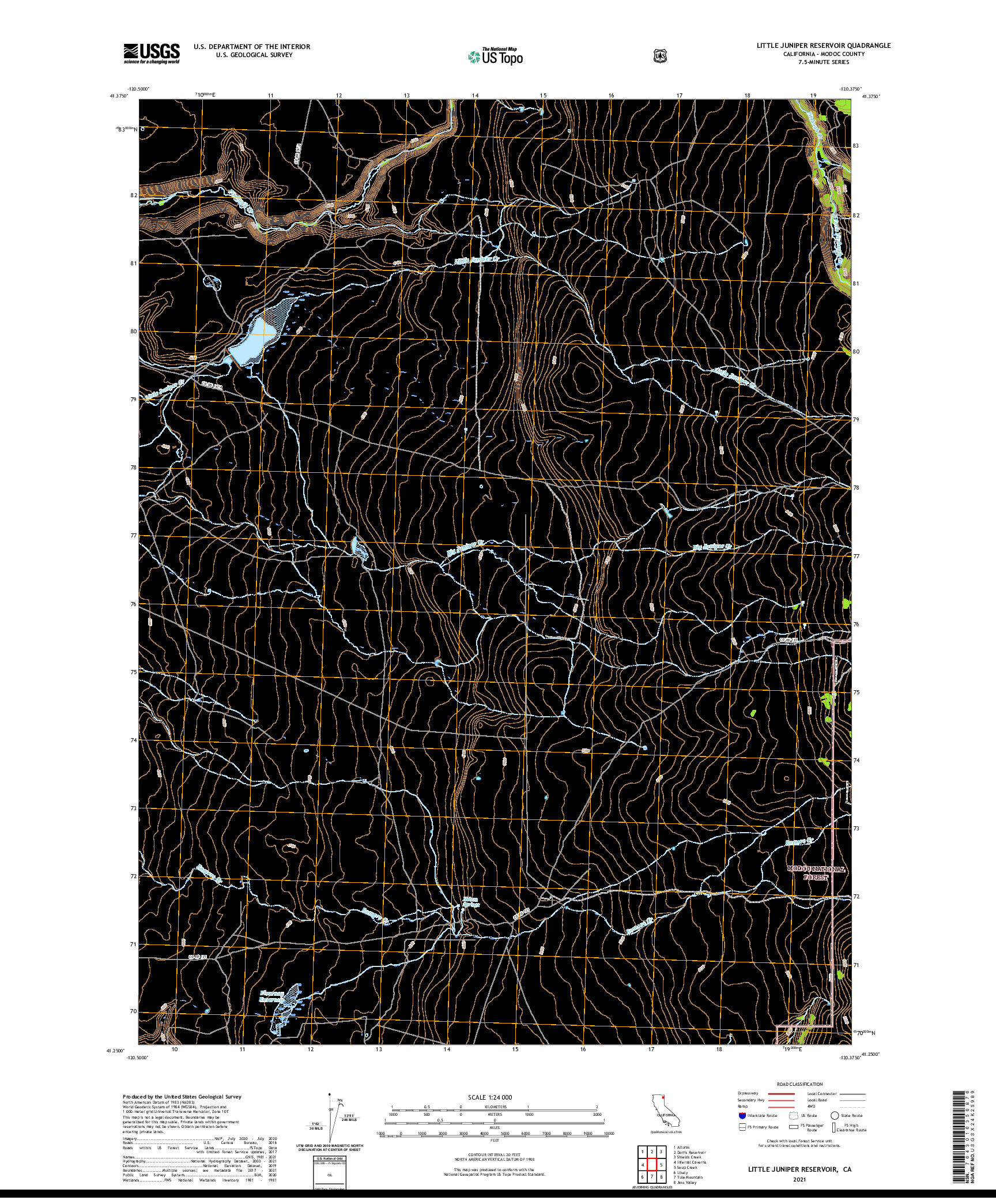 US TOPO 7.5-MINUTE MAP FOR LITTLE JUNIPER RESERVOIR, CA