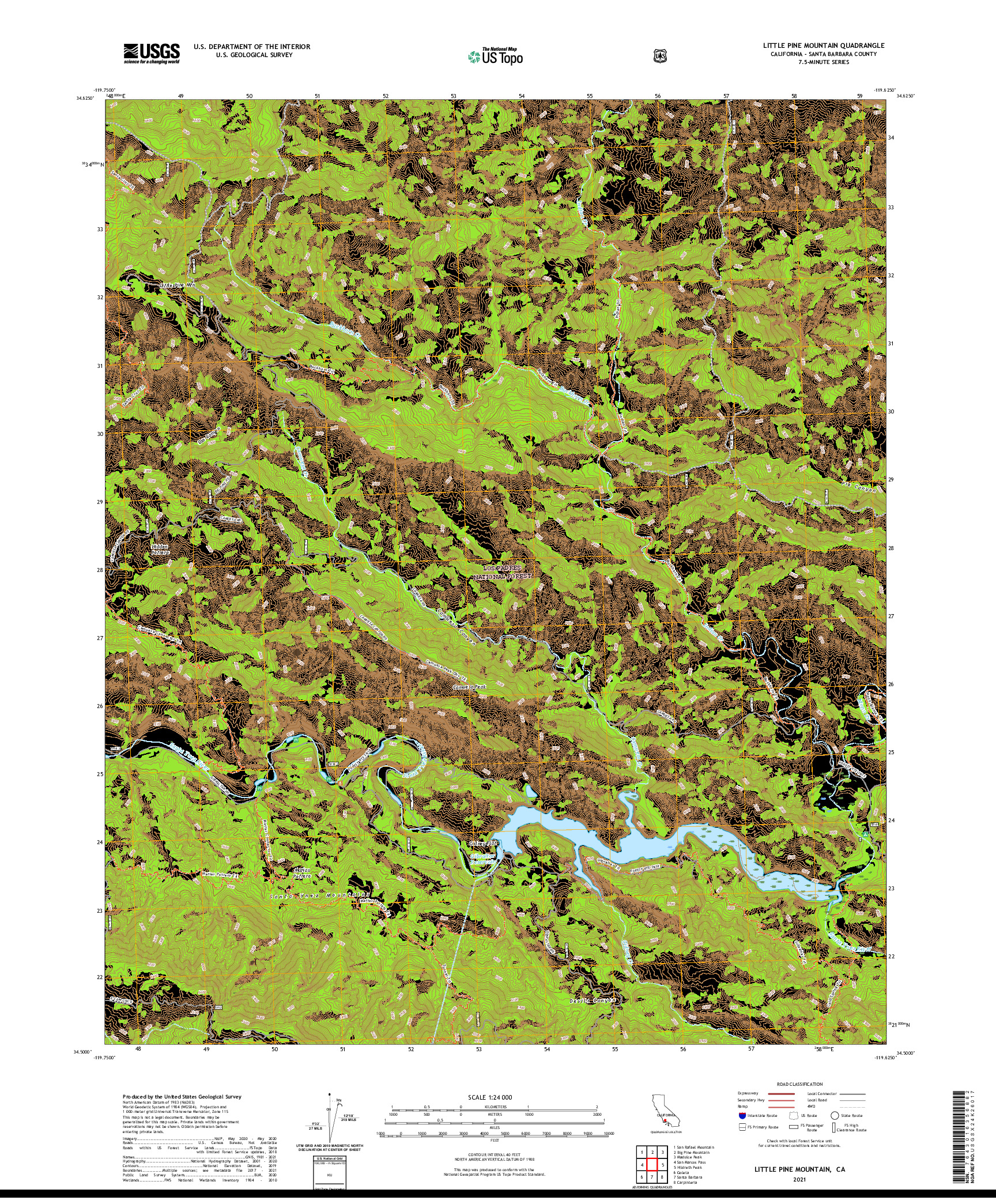 US TOPO 7.5-MINUTE MAP FOR LITTLE PINE MOUNTAIN, CA