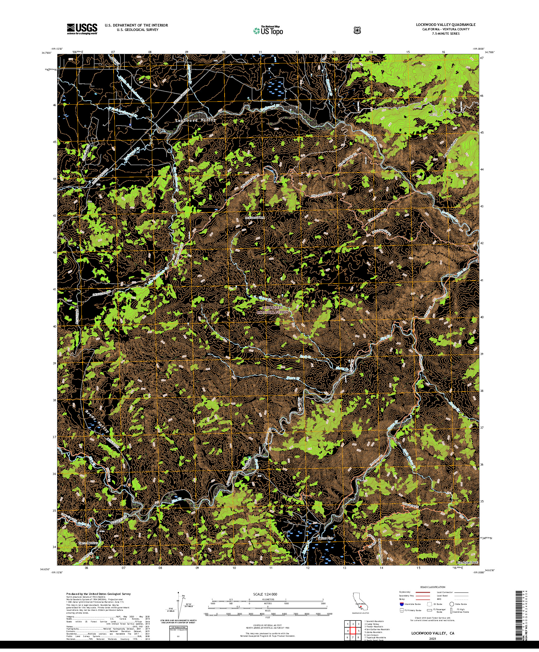 US TOPO 7.5-MINUTE MAP FOR LOCKWOOD VALLEY, CA