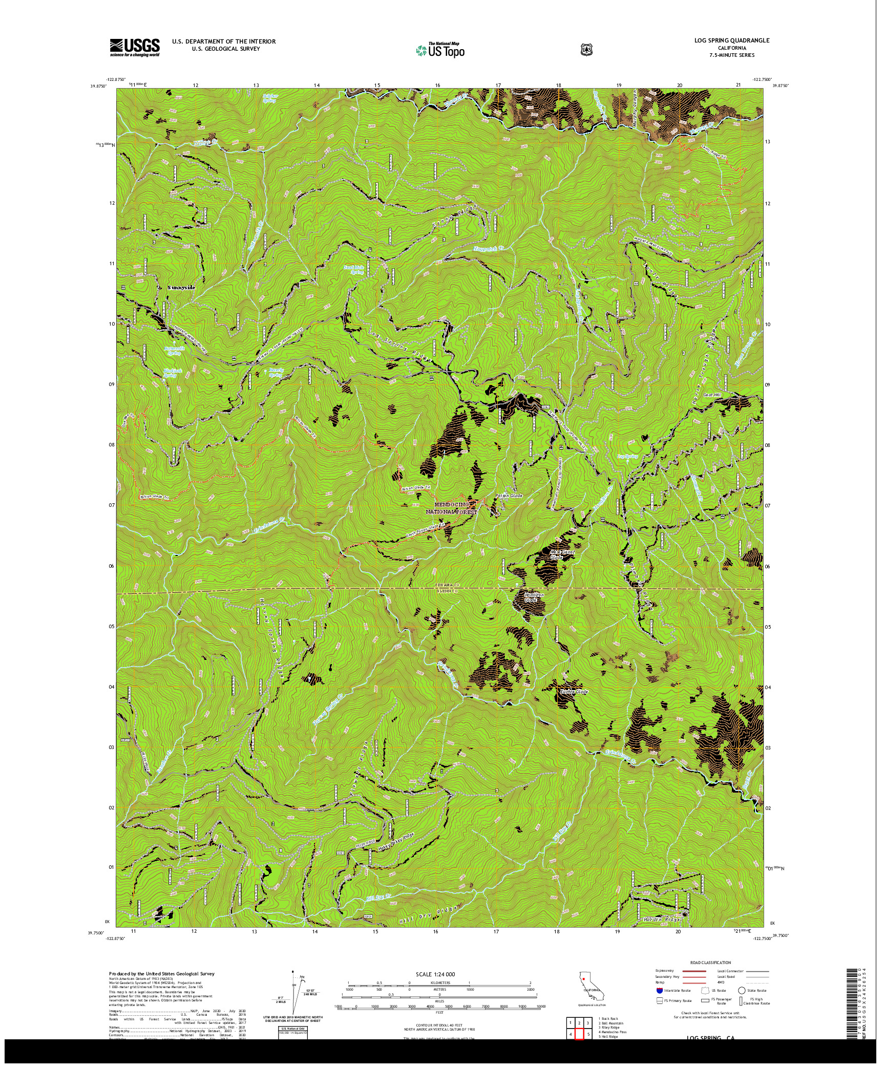 US TOPO 7.5-MINUTE MAP FOR LOG SPRING, CA