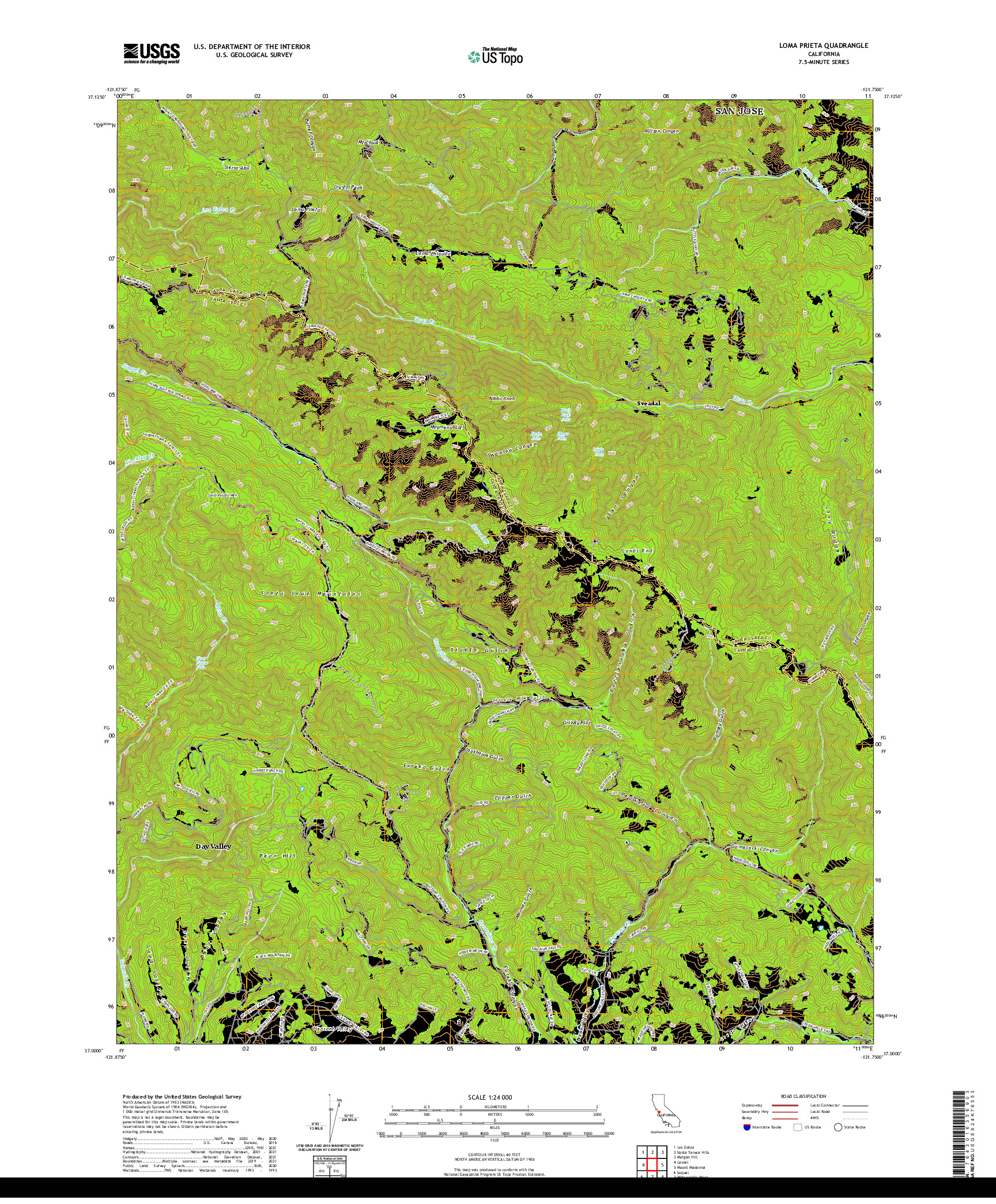 US TOPO 7.5-MINUTE MAP FOR LOMA PRIETA, CA