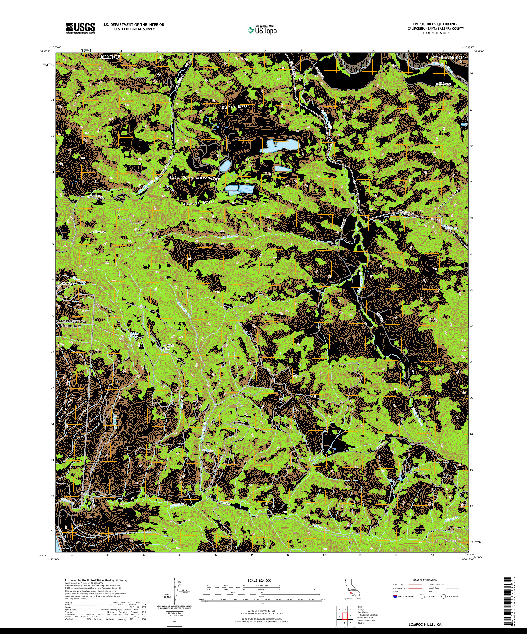 US TOPO 7.5-MINUTE MAP FOR LOMPOC HILLS, CA