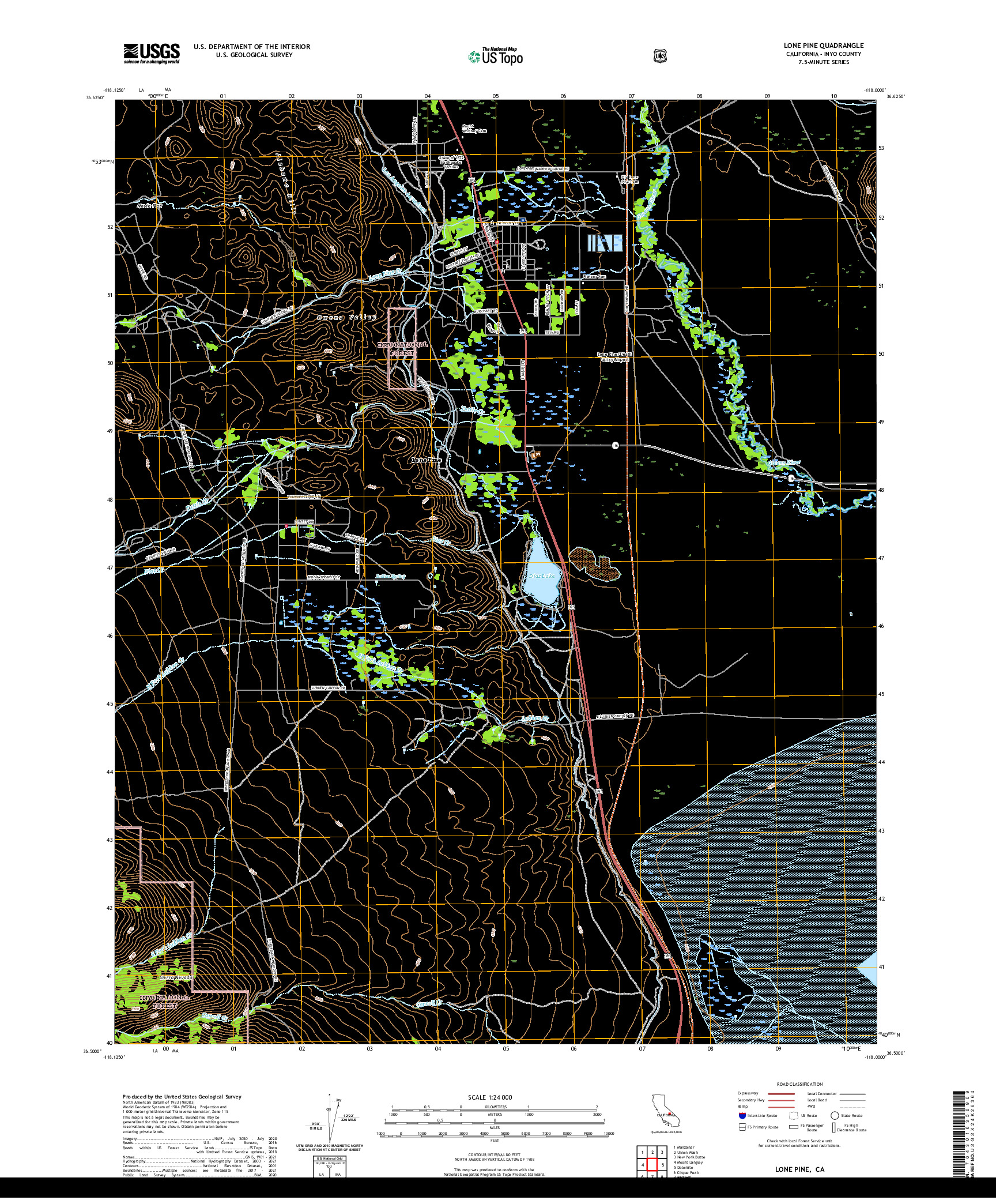 US TOPO 7.5-MINUTE MAP FOR LONE PINE, CA