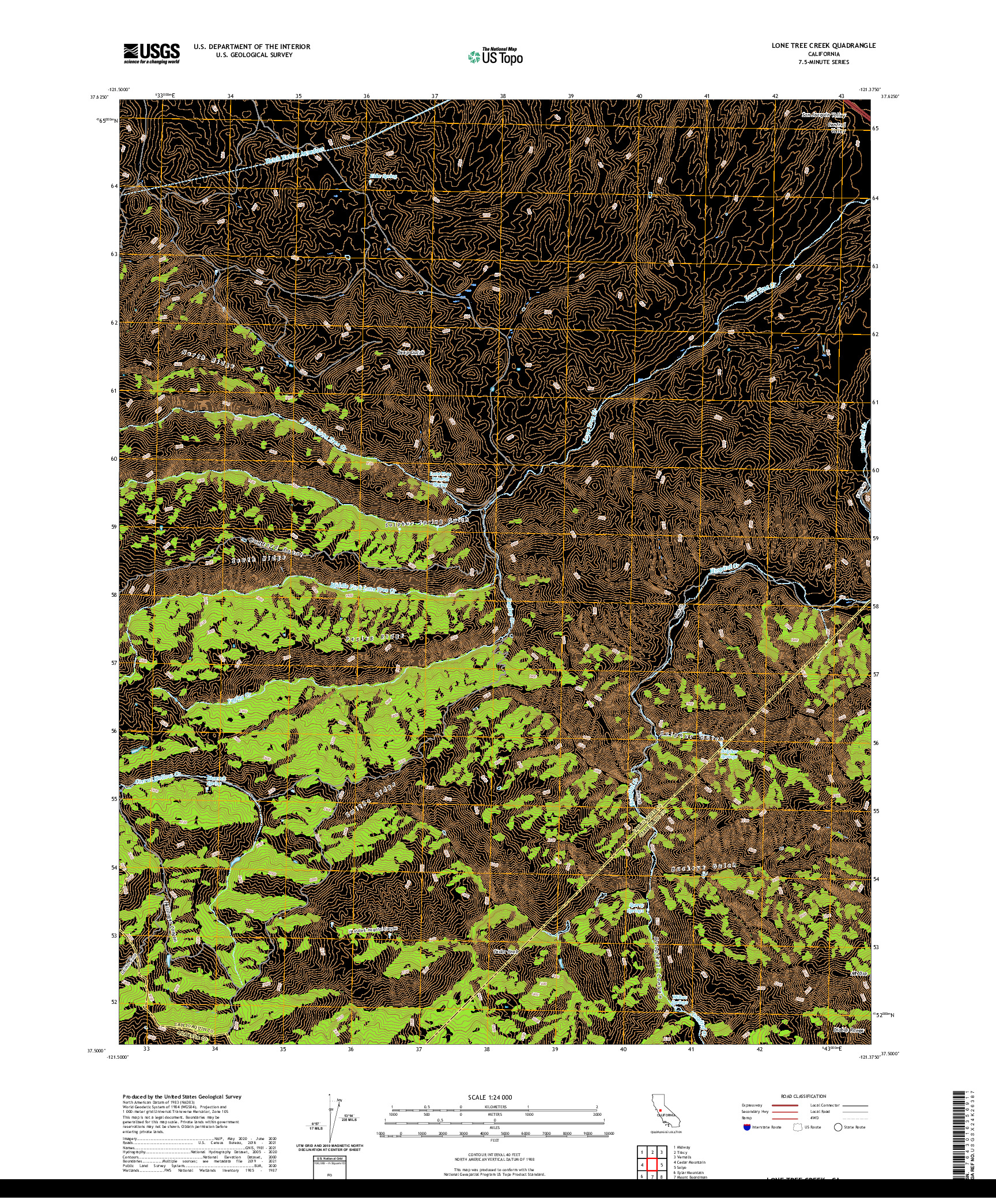 US TOPO 7.5-MINUTE MAP FOR LONE TREE CREEK, CA