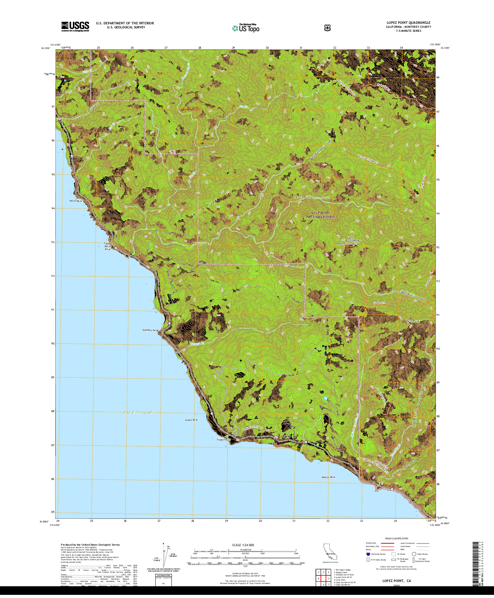 US TOPO 7.5-MINUTE MAP FOR LOPEZ POINT, CA