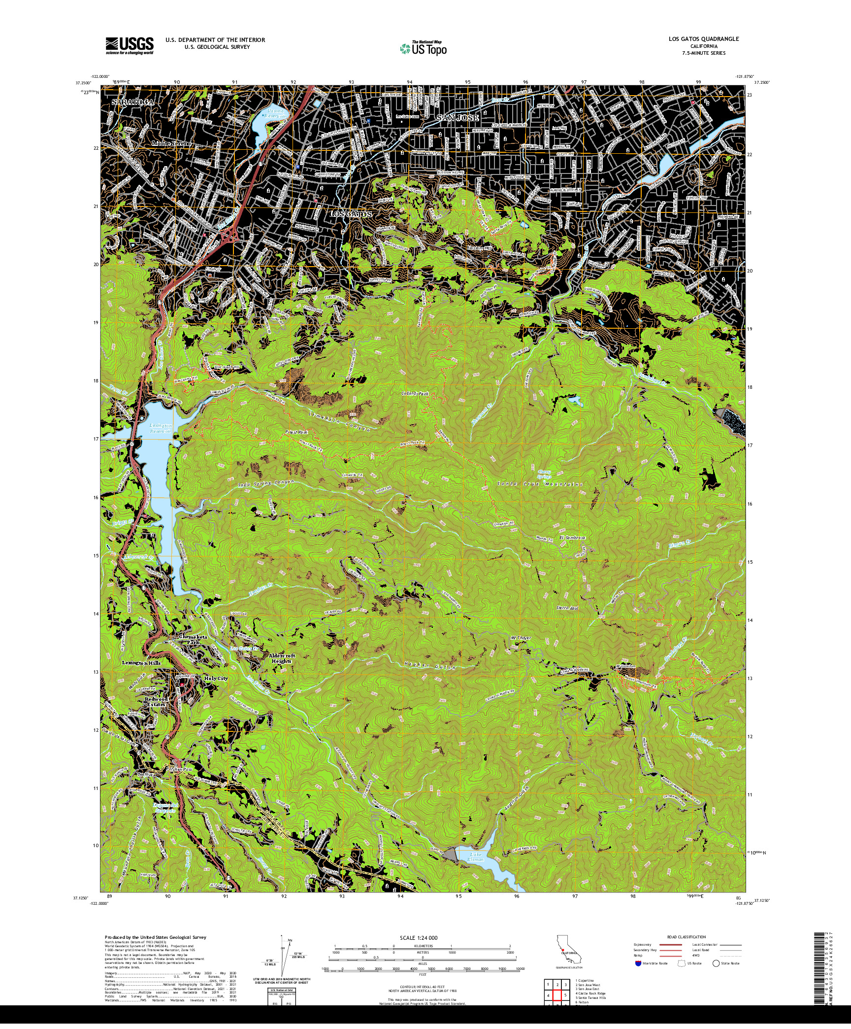 US TOPO 7.5-MINUTE MAP FOR LOS GATOS, CA