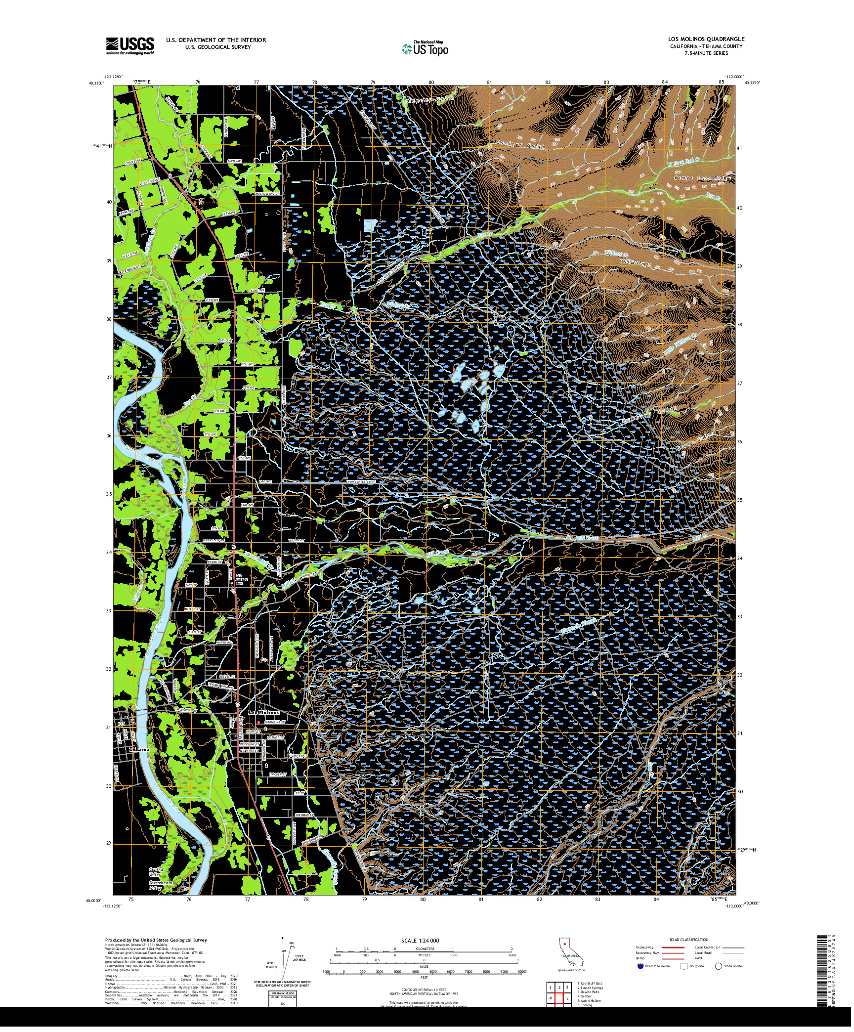 US TOPO 7.5-MINUTE MAP FOR LOS MOLINOS, CA