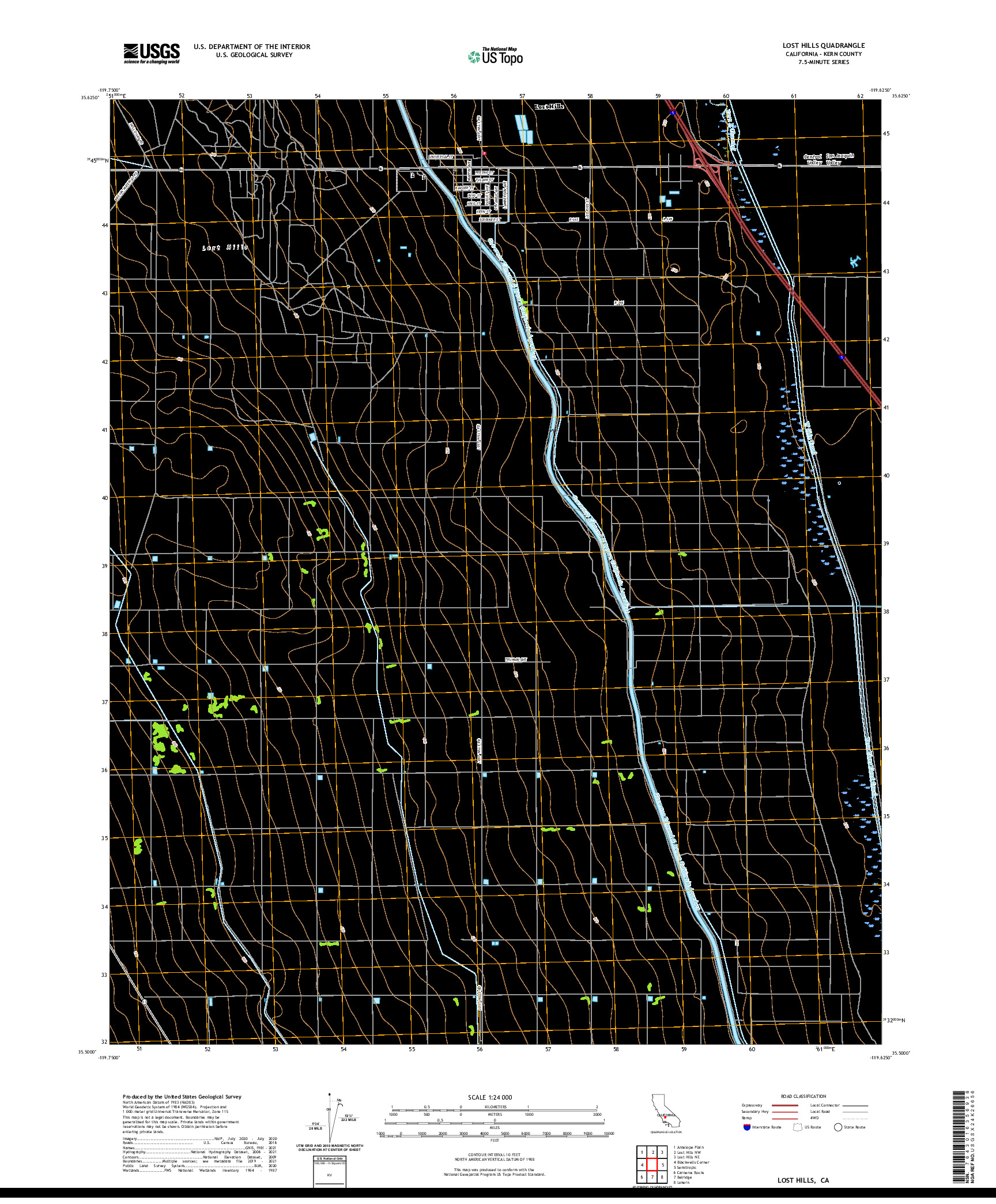 US TOPO 7.5-MINUTE MAP FOR LOST HILLS, CA