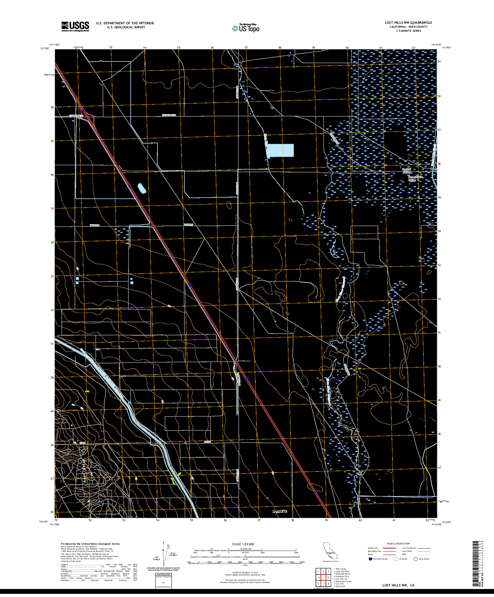 US TOPO 7.5-MINUTE MAP FOR LOST HILLS NW, CA