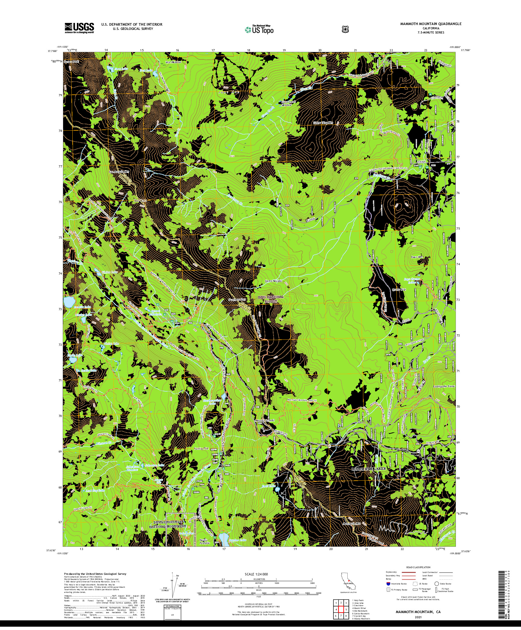 US TOPO 7.5-MINUTE MAP FOR MAMMOTH MOUNTAIN, CA