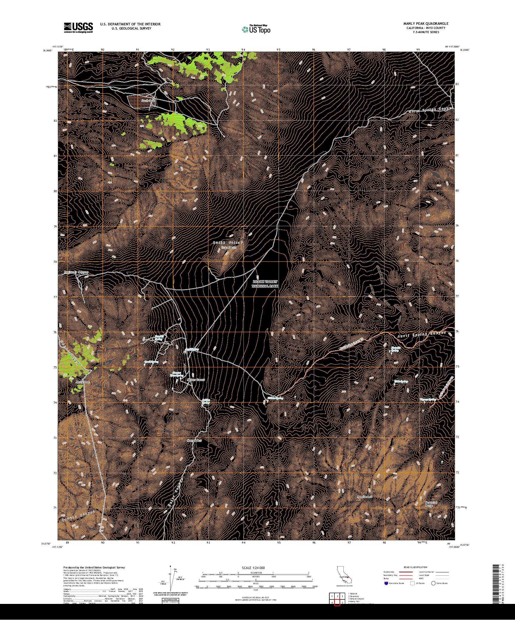 US TOPO 7.5-MINUTE MAP FOR MANLY PEAK, CA