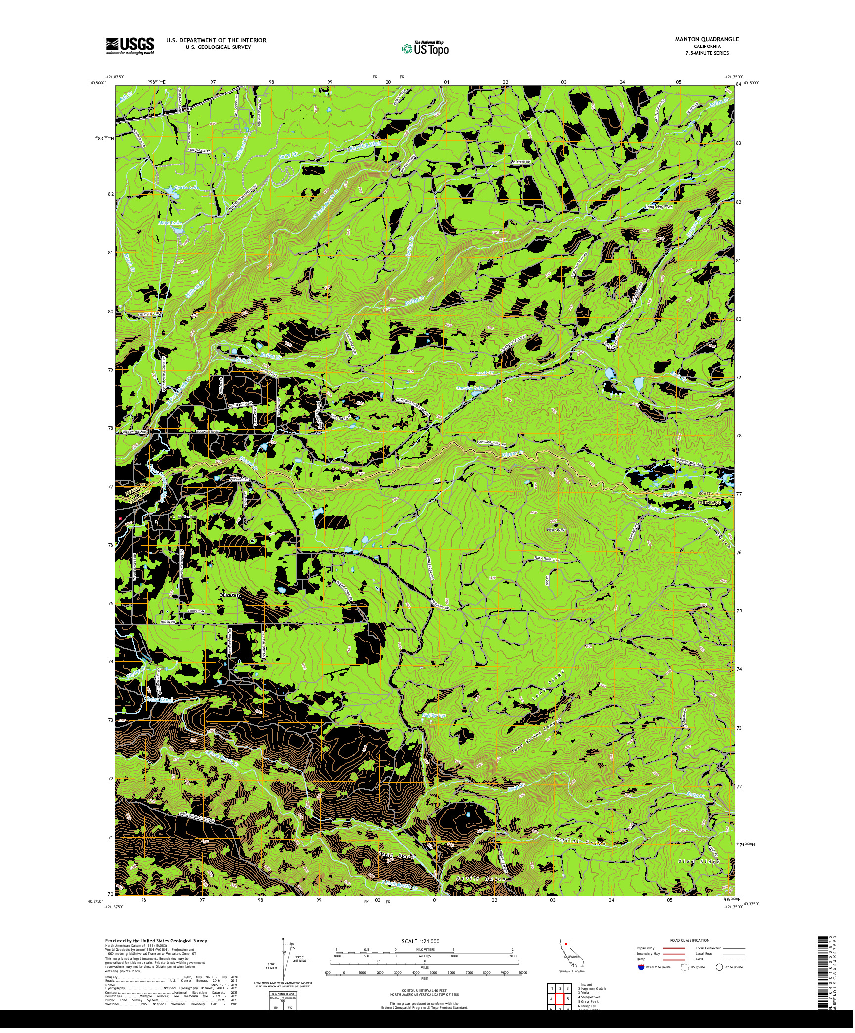 US TOPO 7.5-MINUTE MAP FOR MANTON, CA