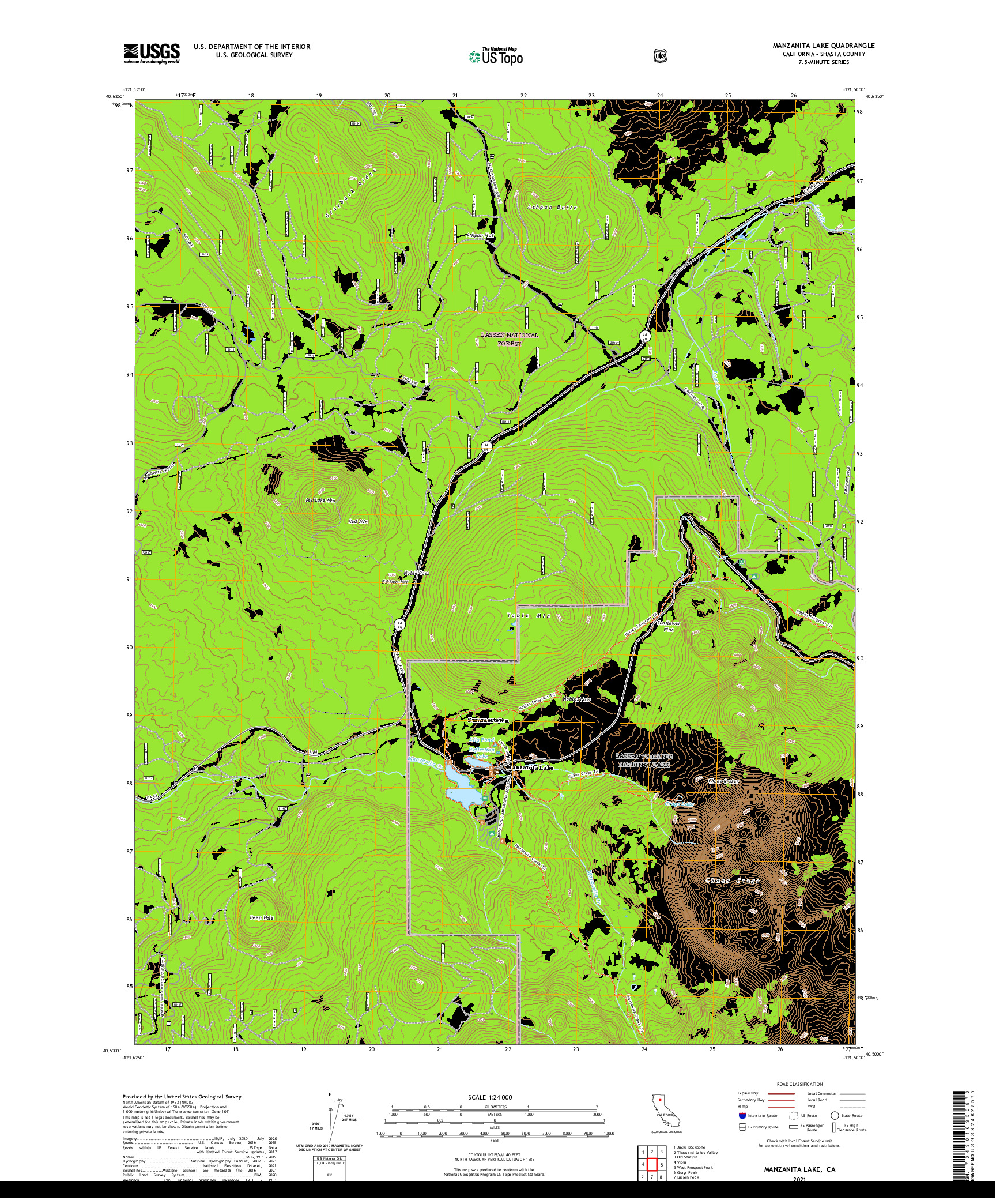 US TOPO 7.5-MINUTE MAP FOR MANZANITA LAKE, CA