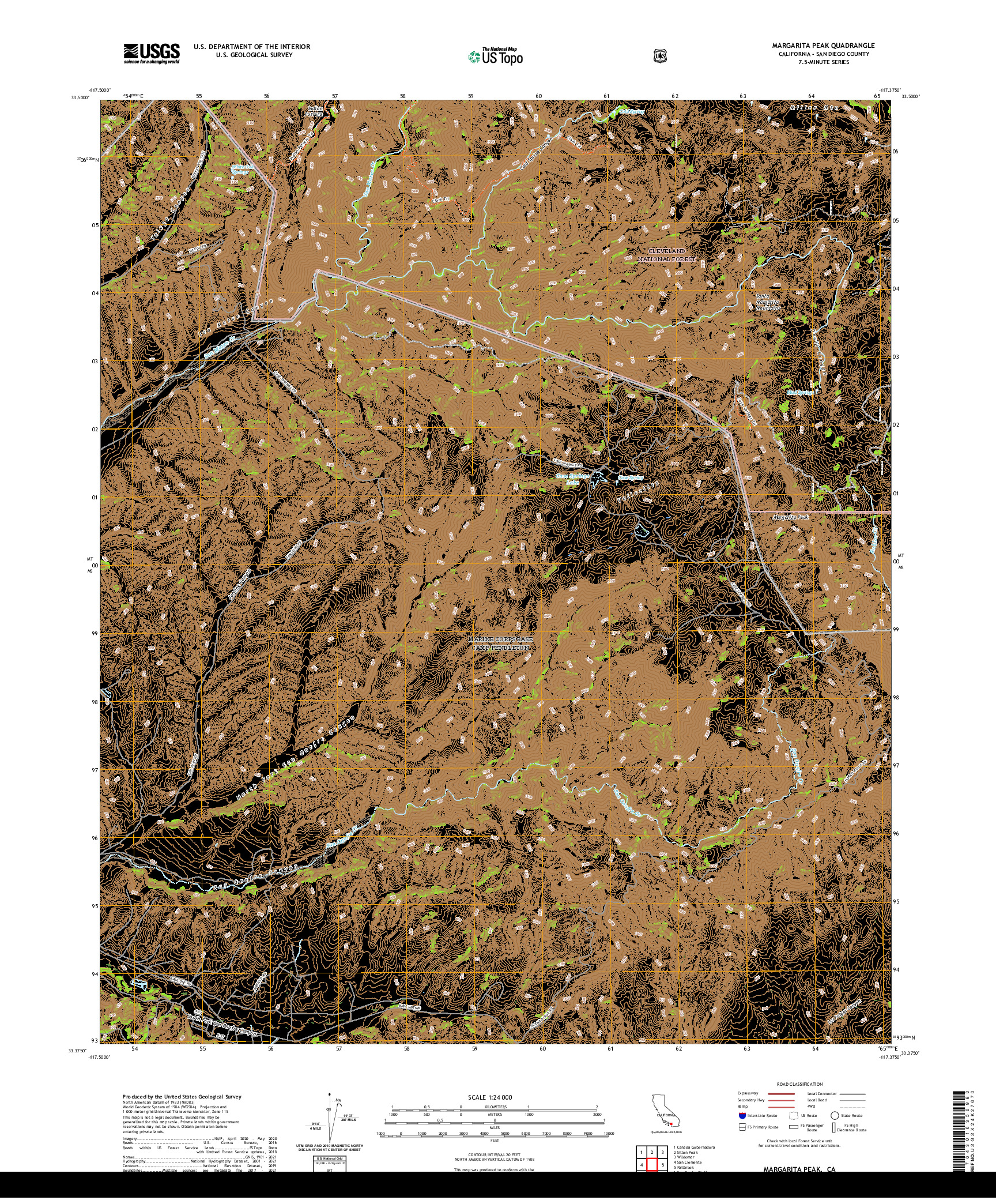 US TOPO 7.5-MINUTE MAP FOR MARGARITA PEAK, CA