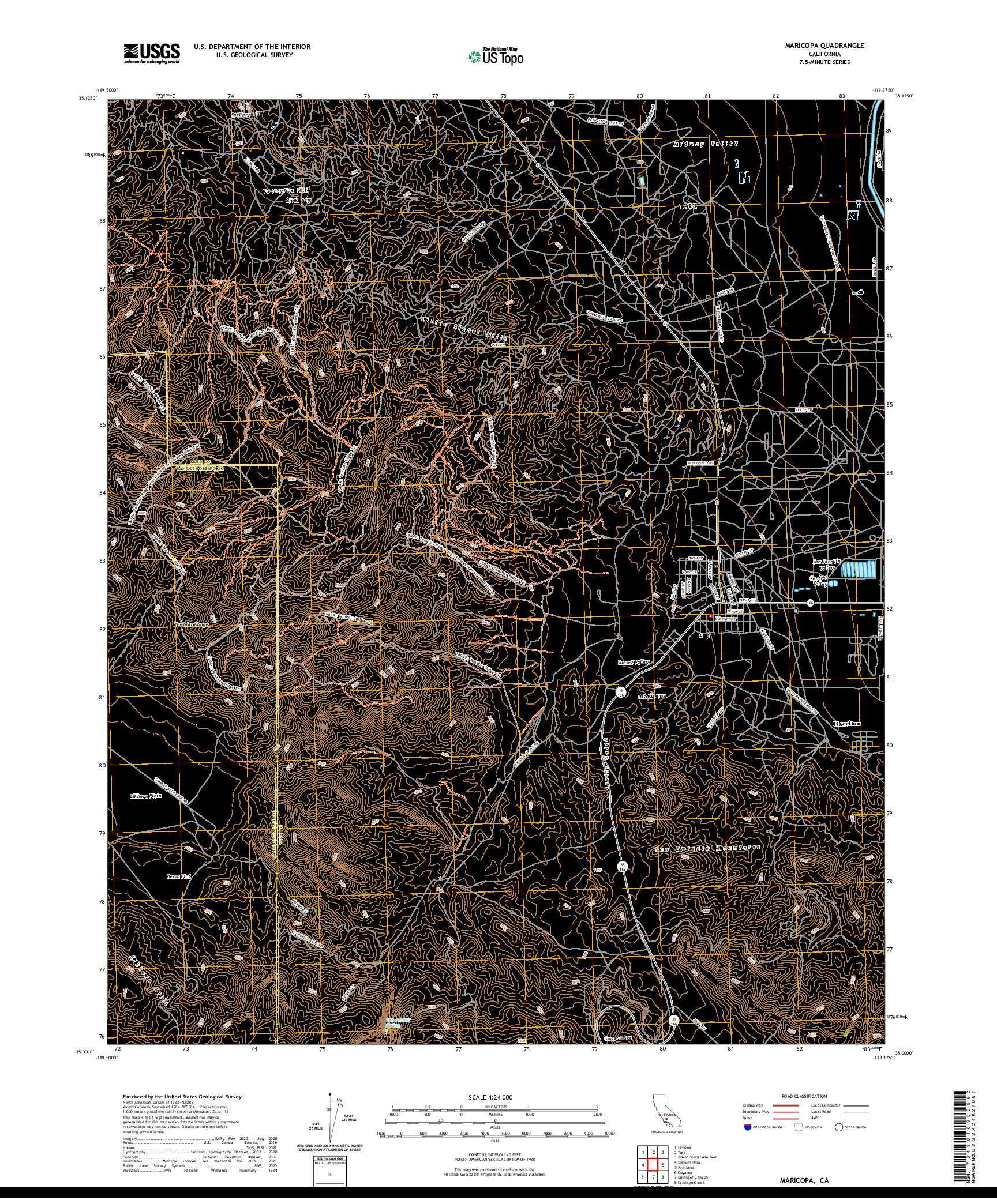 US TOPO 7.5-MINUTE MAP FOR MARICOPA, CA