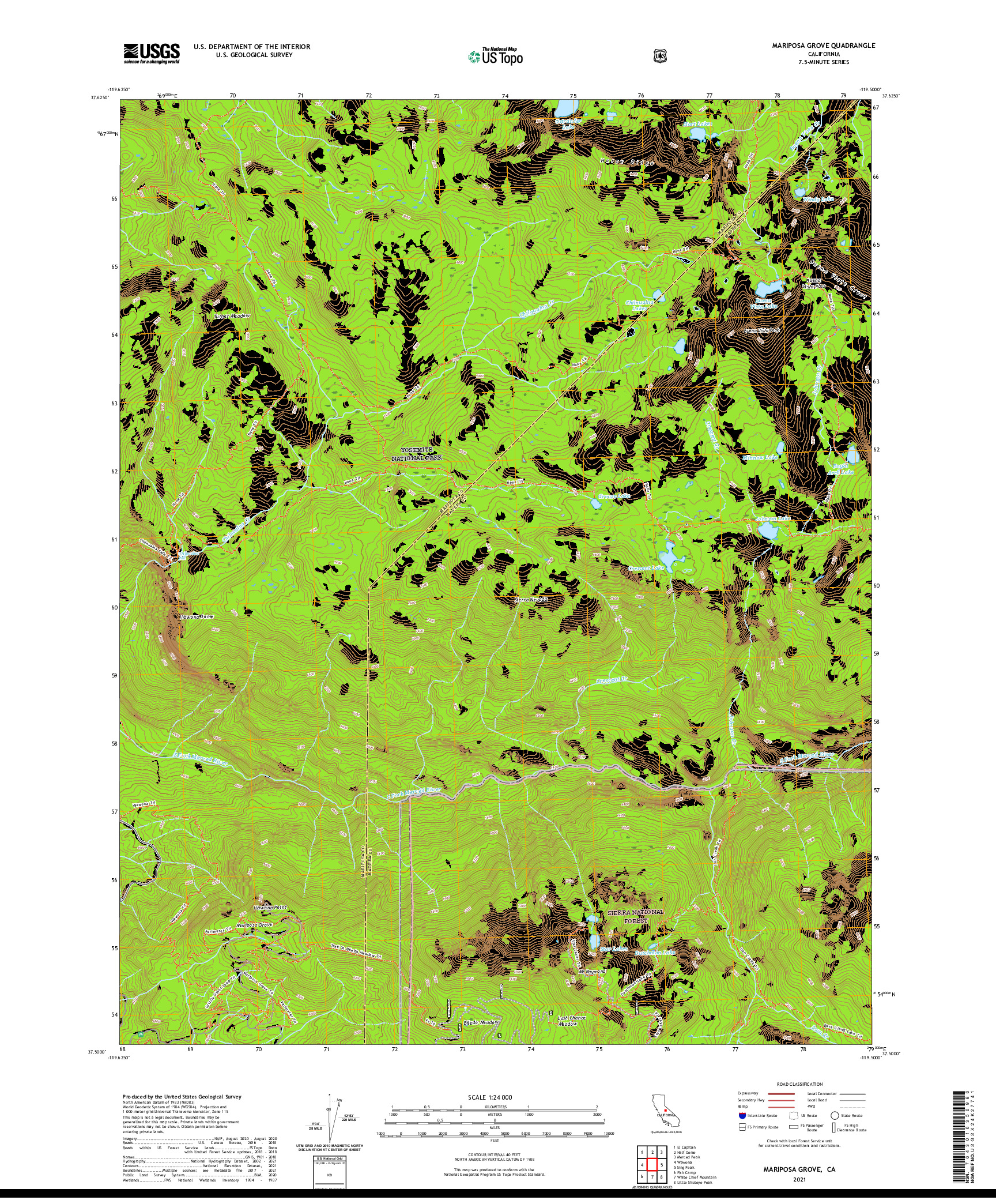 US TOPO 7.5-MINUTE MAP FOR MARIPOSA GROVE, CA