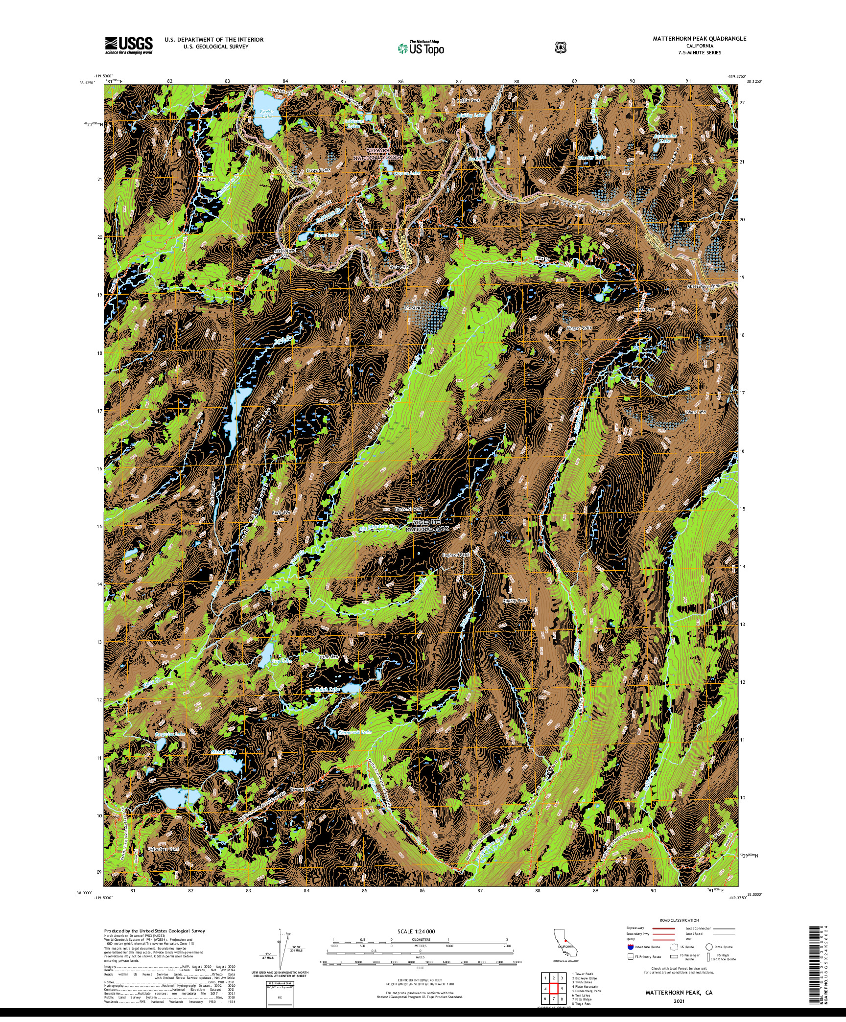 US TOPO 7.5-MINUTE MAP FOR MATTERHORN PEAK, CA