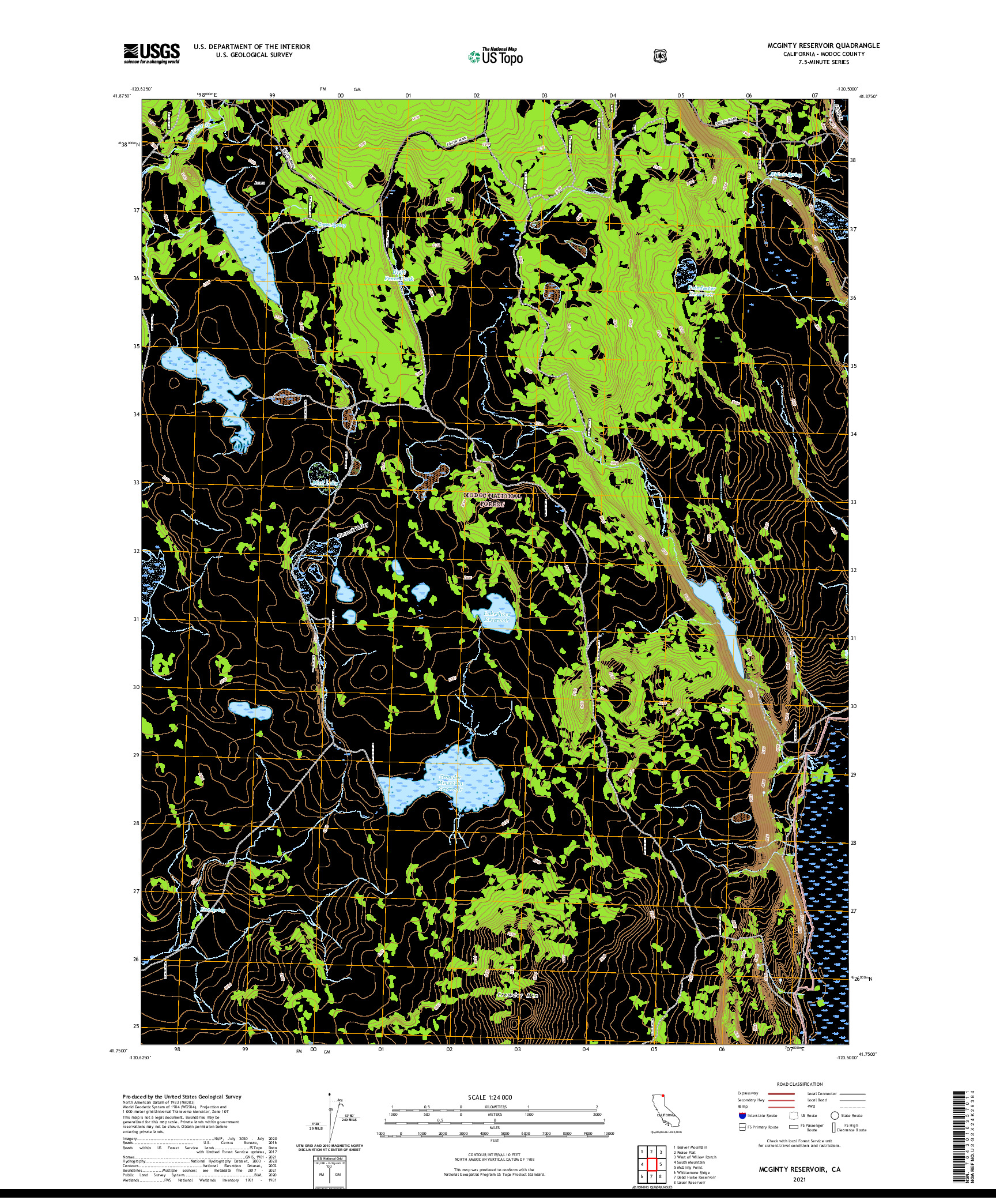 US TOPO 7.5-MINUTE MAP FOR MCGINTY RESERVOIR, CA