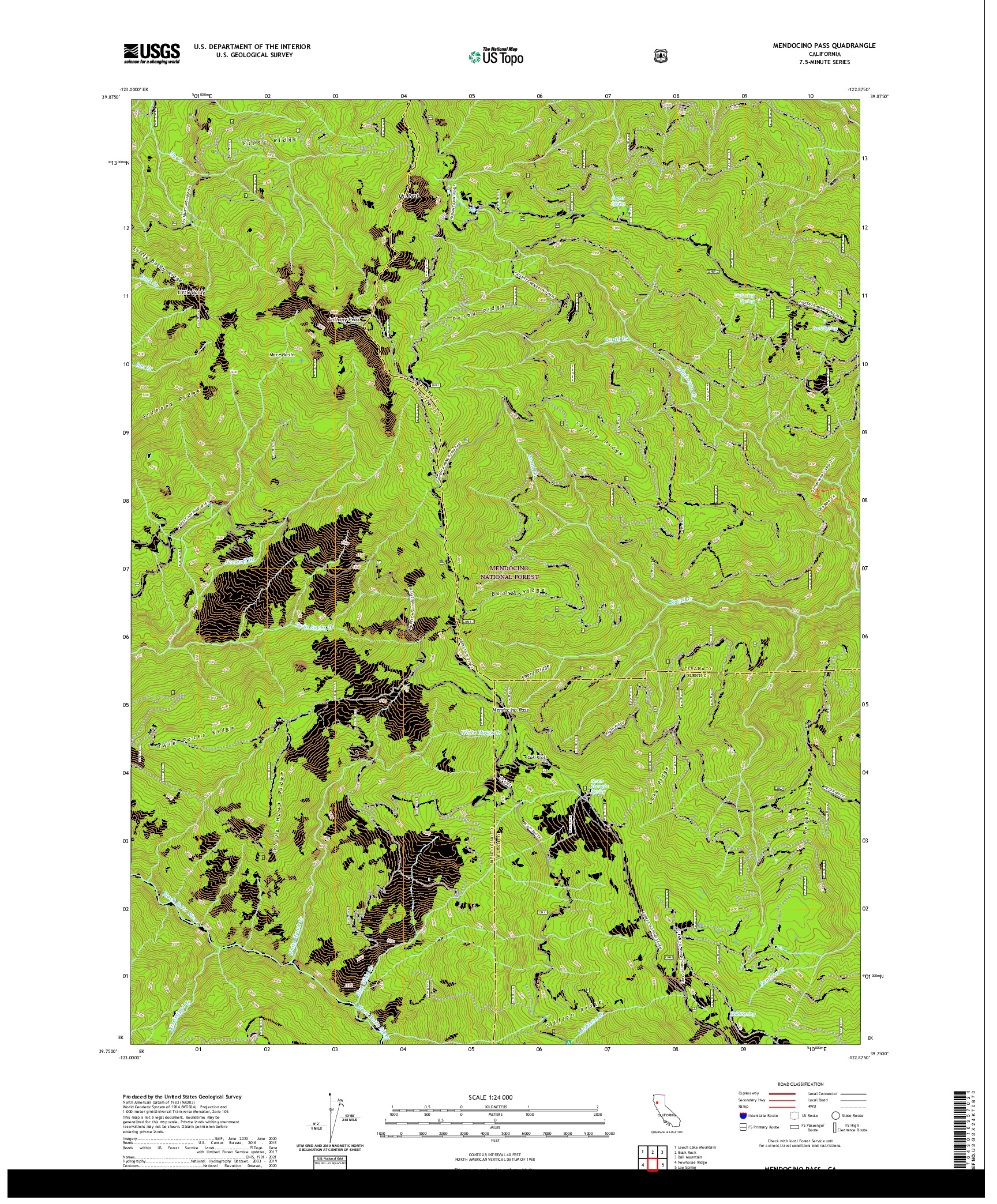 US TOPO 7.5-MINUTE MAP FOR MENDOCINO PASS, CA