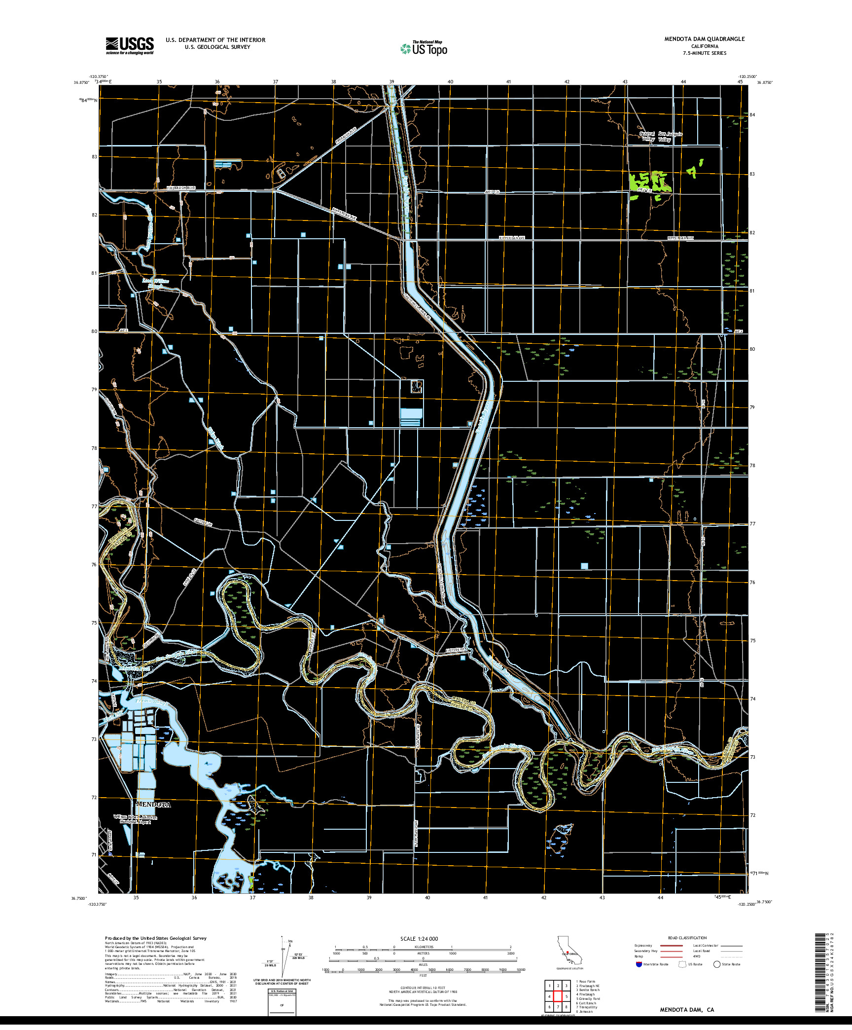 US TOPO 7.5-MINUTE MAP FOR MENDOTA DAM, CA