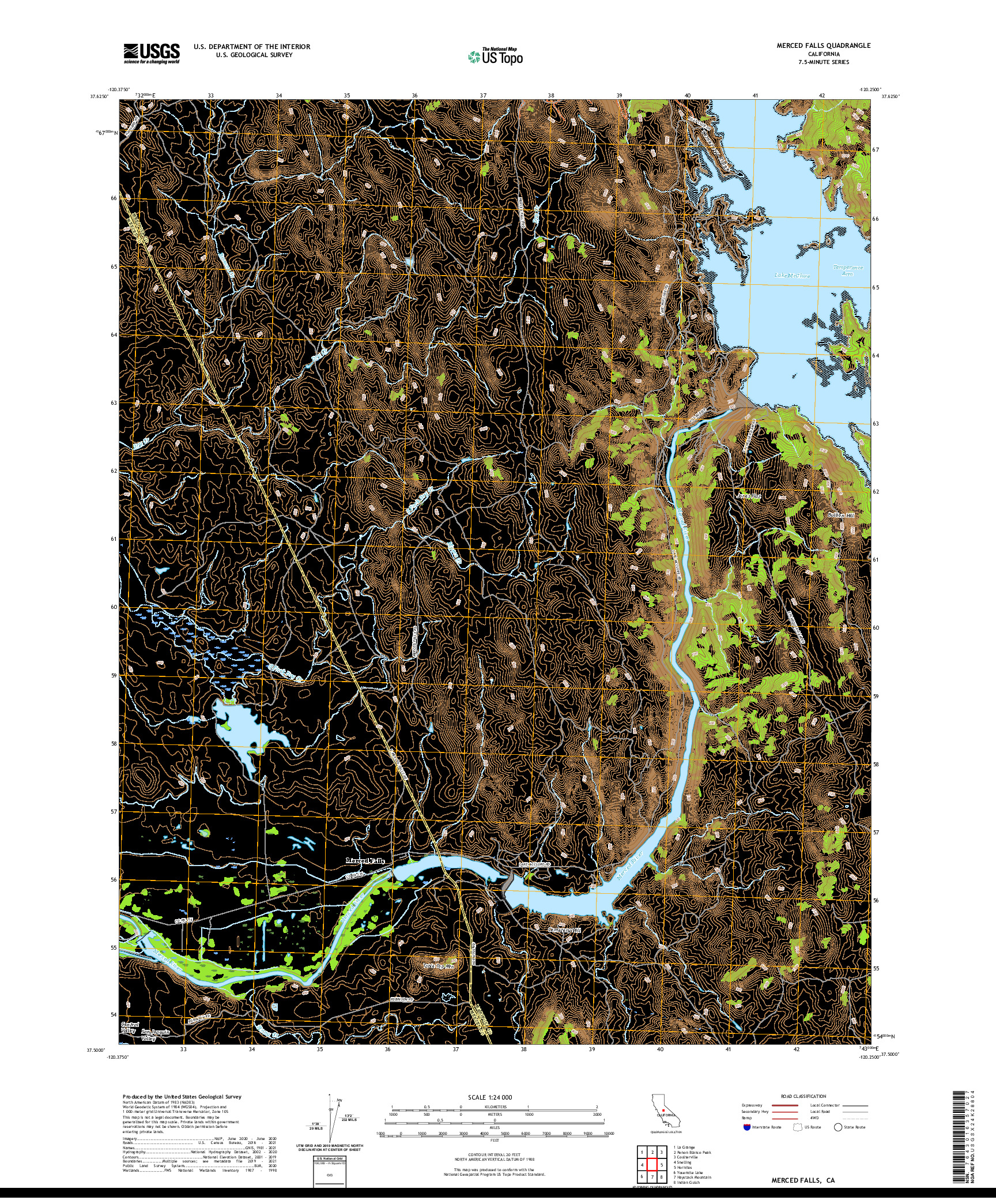 US TOPO 7.5-MINUTE MAP FOR MERCED FALLS, CA