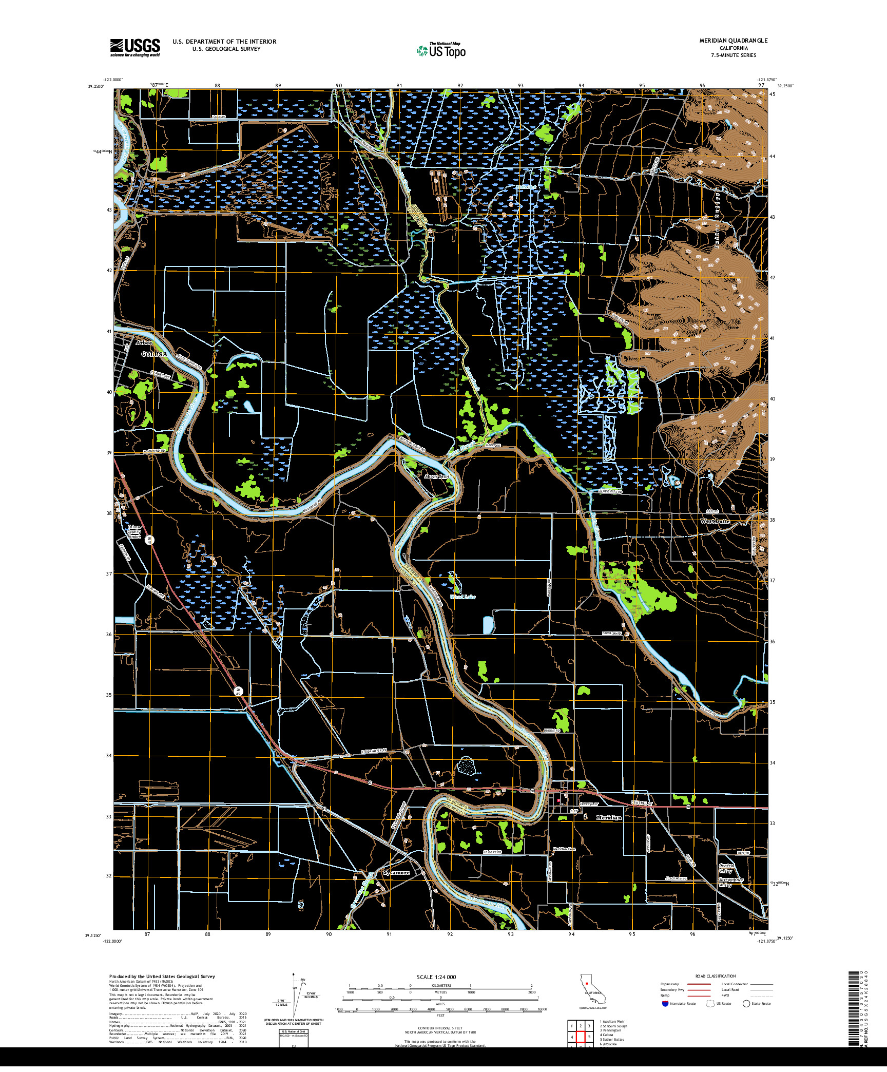 US TOPO 7.5-MINUTE MAP FOR MERIDIAN, CA