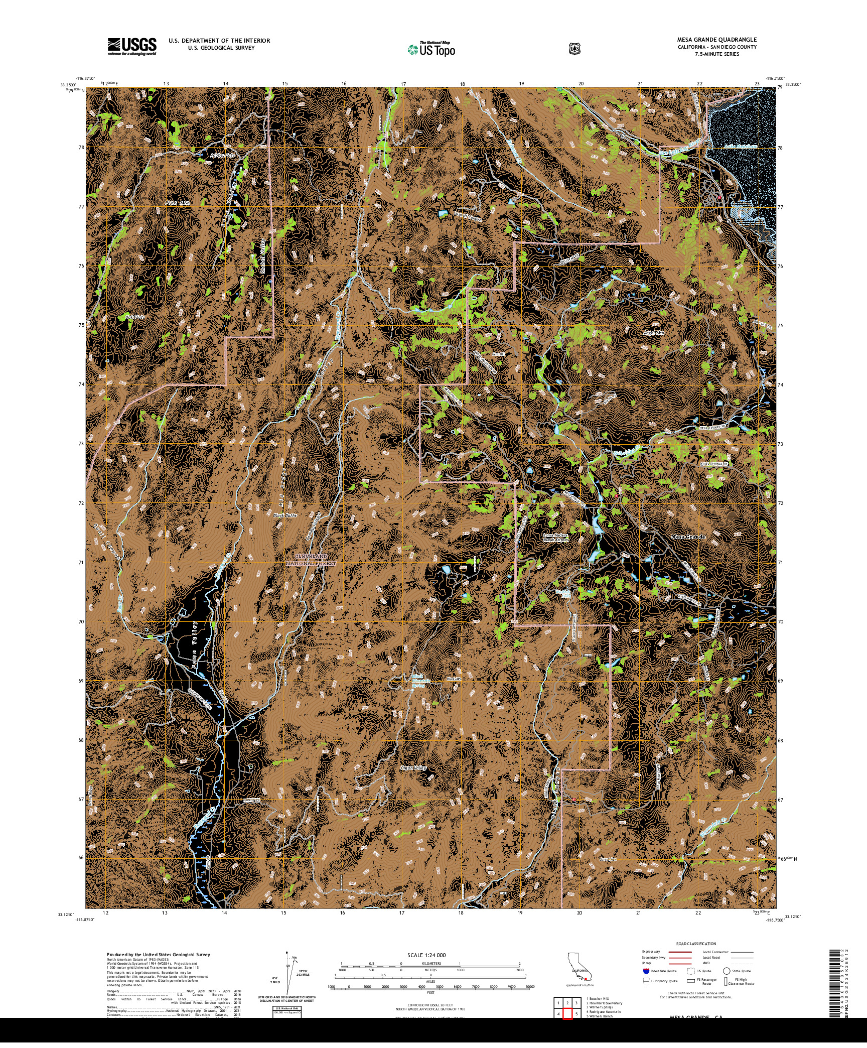 US TOPO 7.5-MINUTE MAP FOR MESA GRANDE, CA