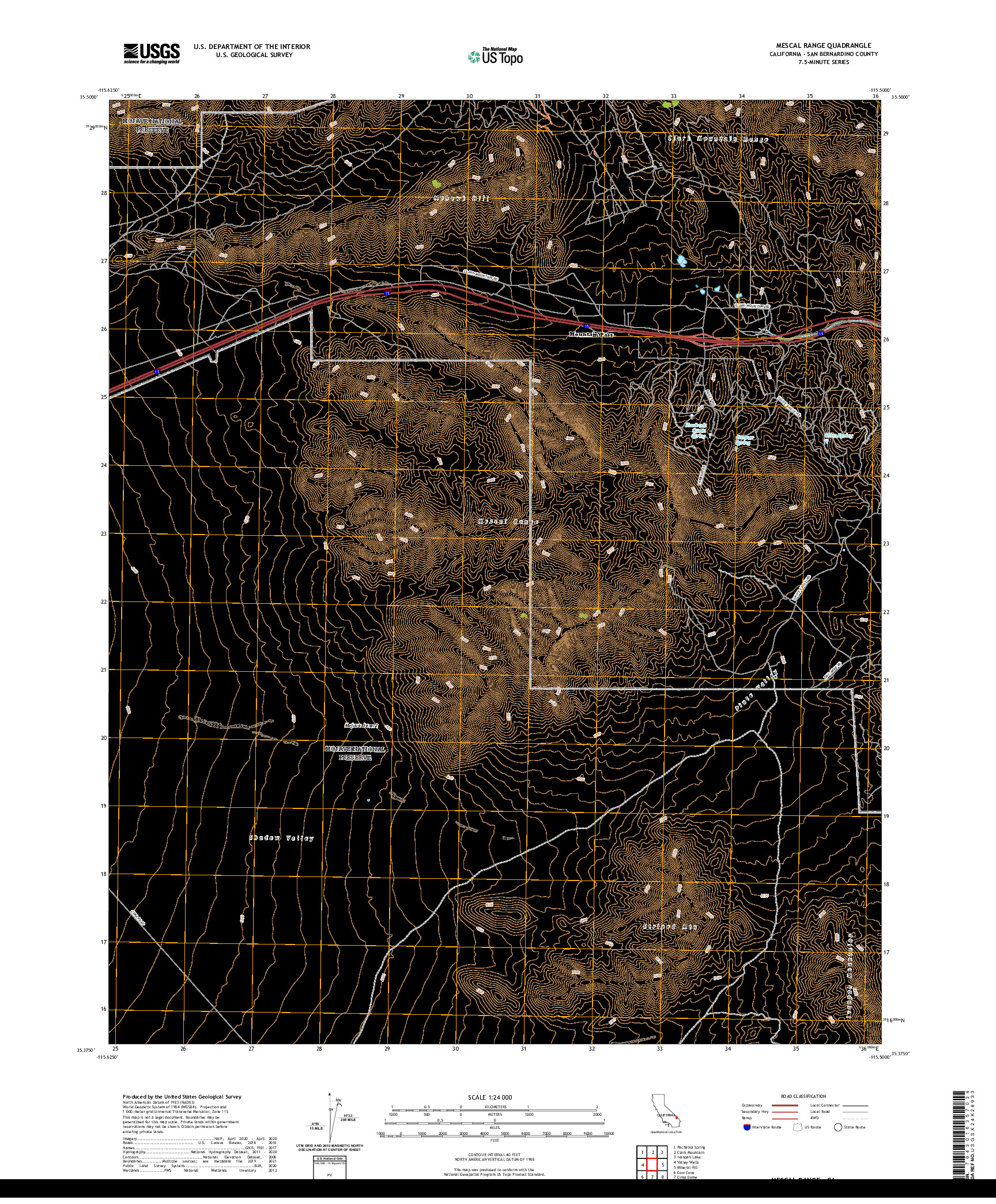 US TOPO 7.5-MINUTE MAP FOR MESCAL RANGE, CA