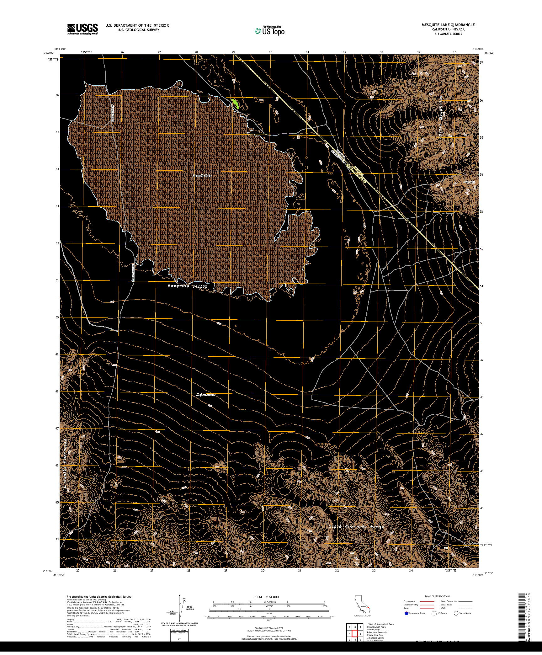 US TOPO 7.5-MINUTE MAP FOR MESQUITE LAKE, CA,NV