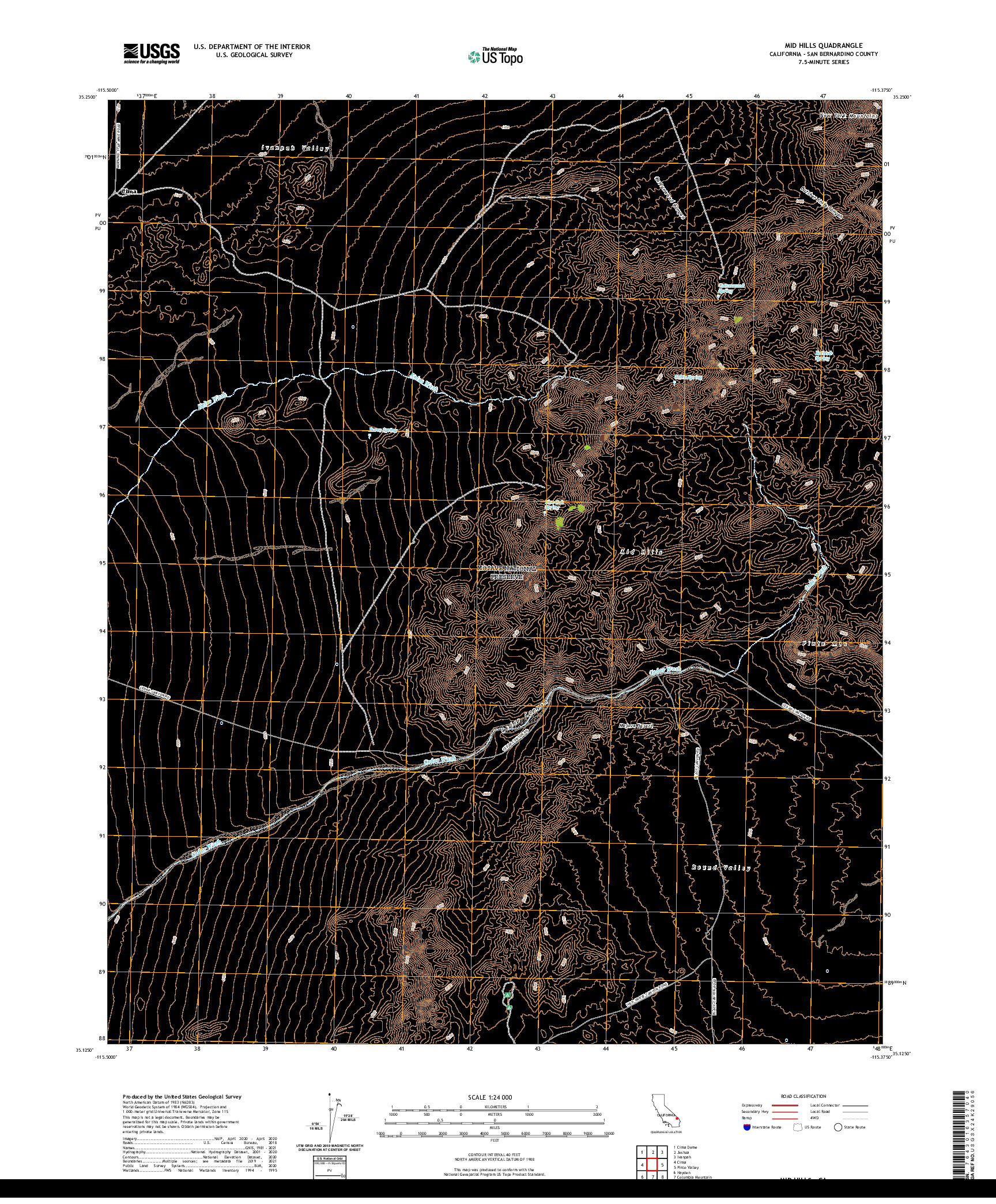 US TOPO 7.5-MINUTE MAP FOR MID HILLS, CA