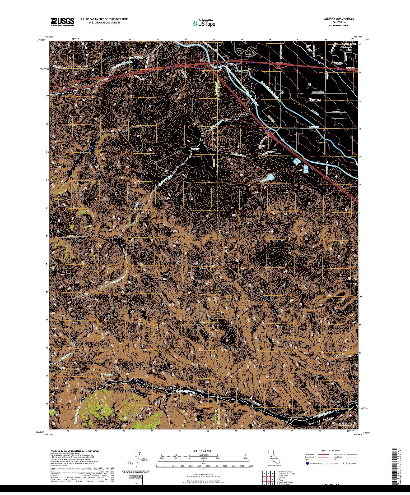 US TOPO 7.5-MINUTE MAP FOR MIDWAY, CA