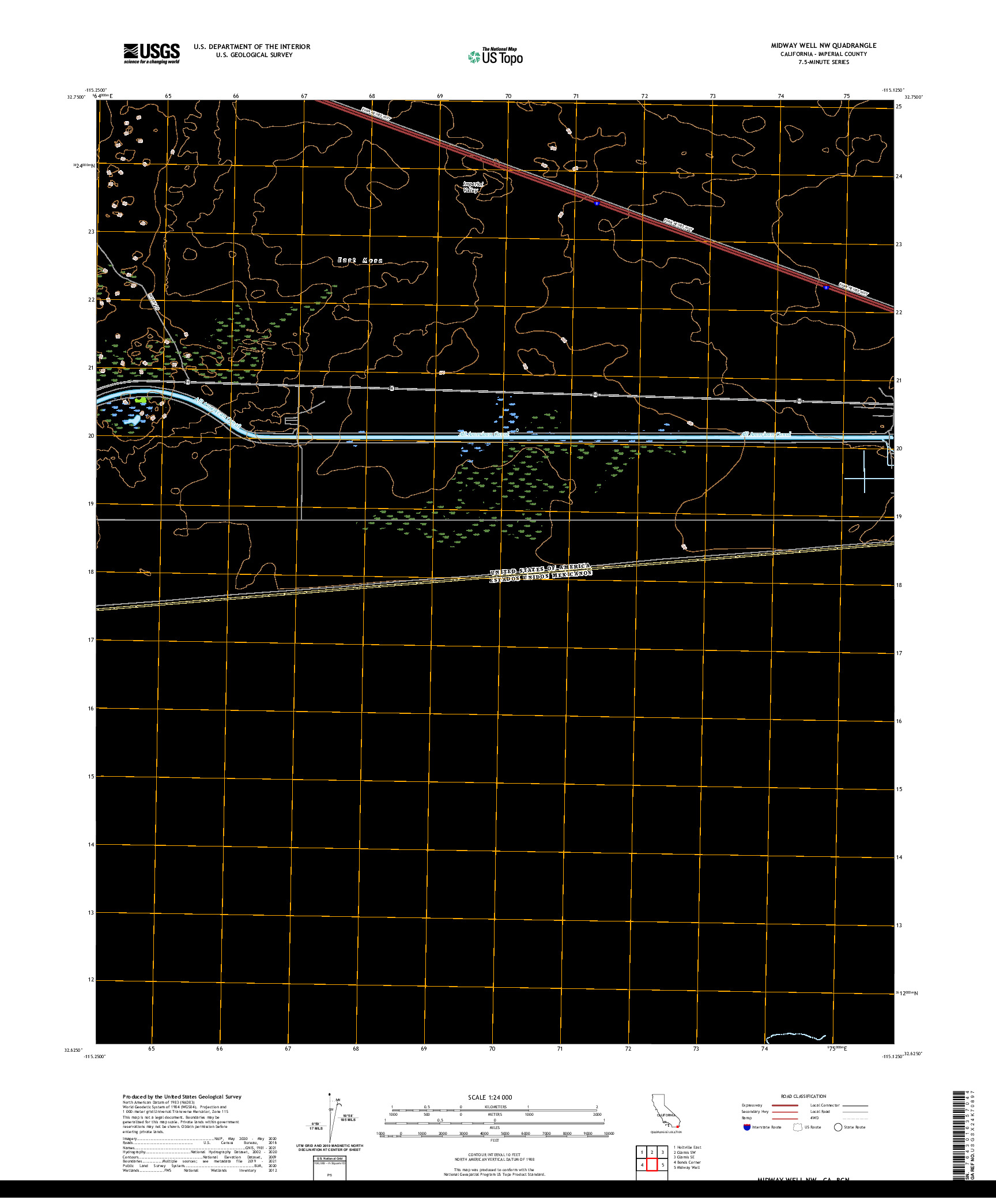 US TOPO 7.5-MINUTE MAP FOR MIDWAY WELL NW, CA,BCN