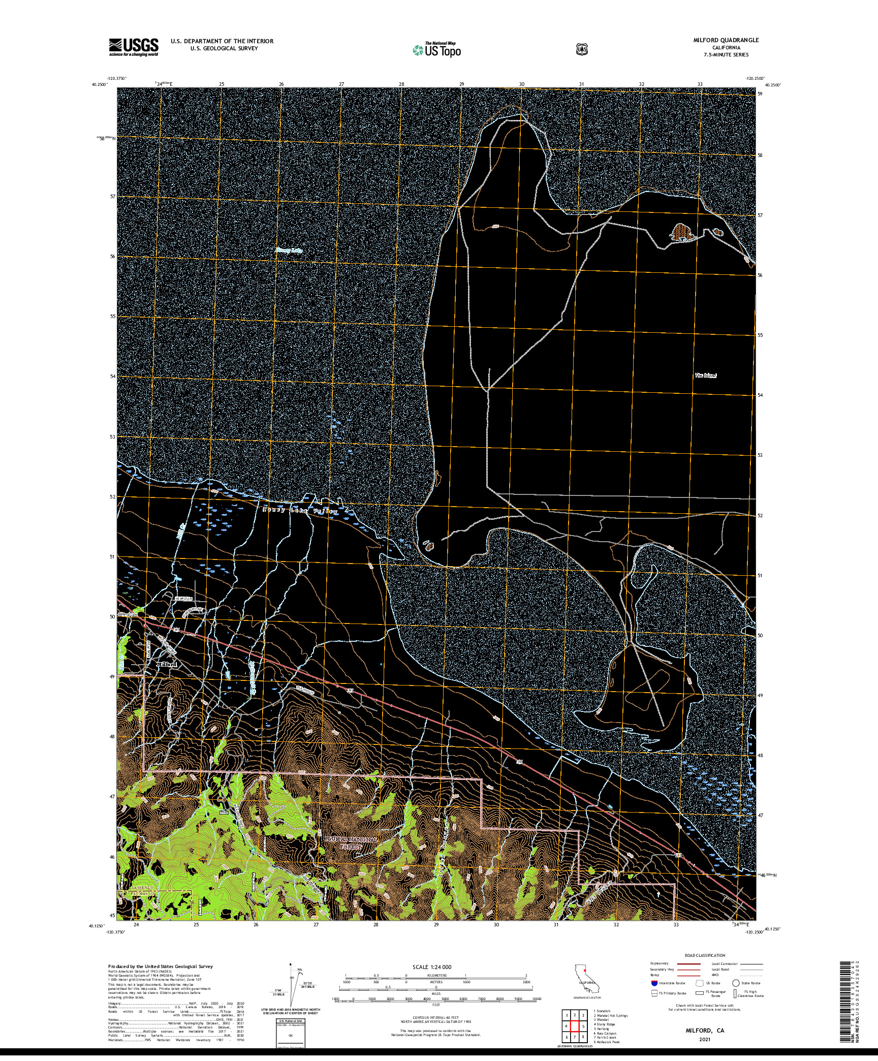 US TOPO 7.5-MINUTE MAP FOR MILFORD, CA